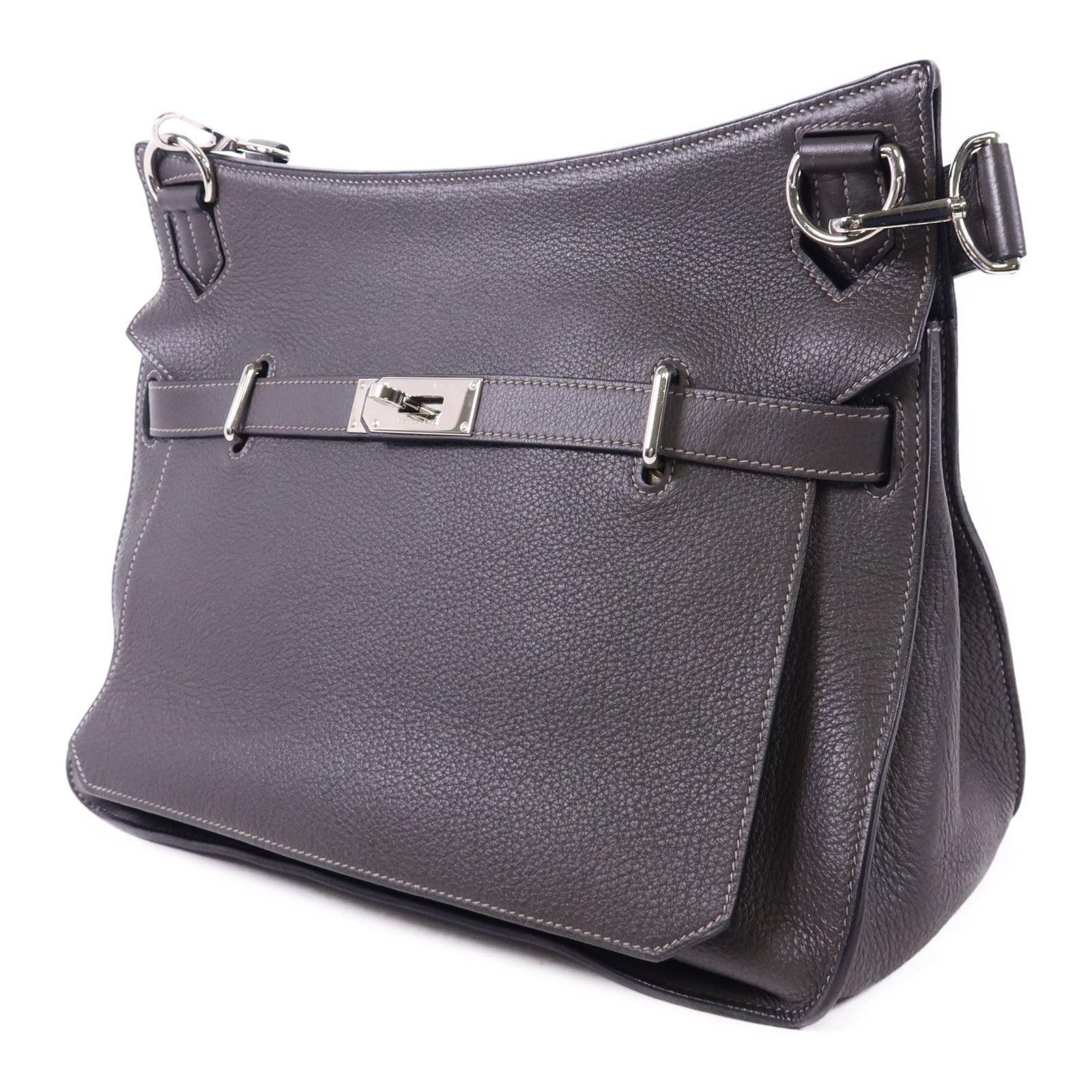 HERMES Clemence皮革Jypesiere 34銀扣肩背袋Etain