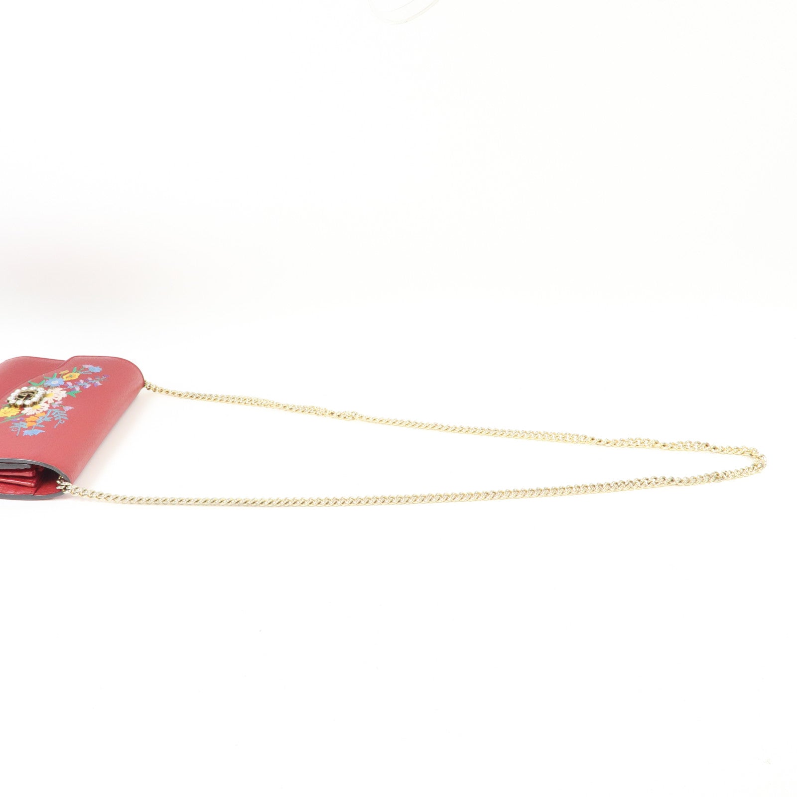 GUCCI 【激減優惠】牛皮皮革Embroidered Mini金扣鏈帶肩背袋紅色