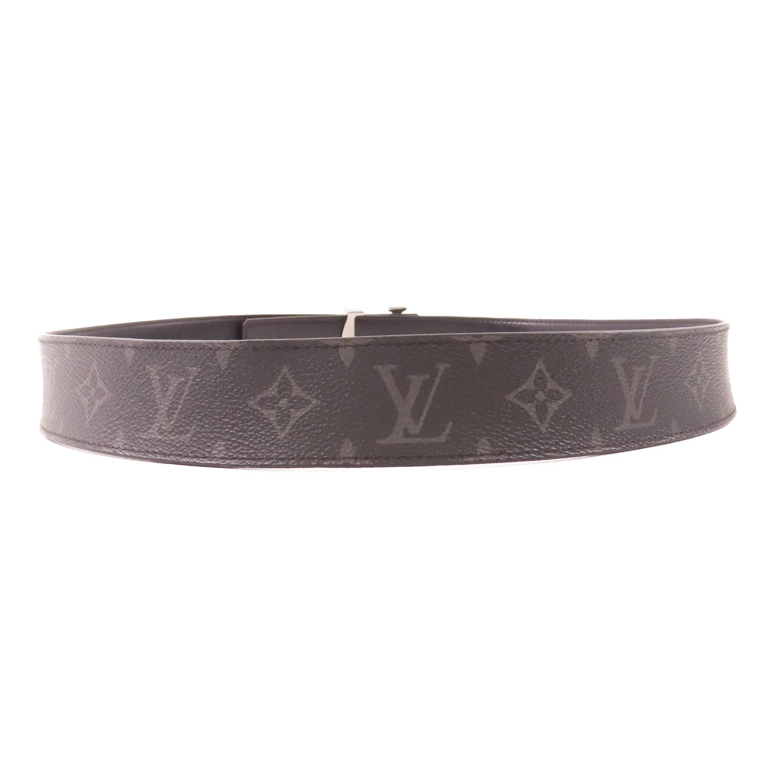 LOUIS VUITTON Monogram Eclipse LV Initial Belt銀扣皮帶黑色