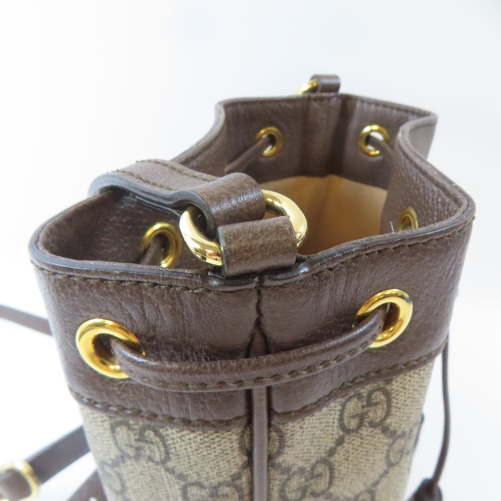 GUCCI 塗層帆布Ophidia Mini Bucket金扣肩背袋啡色