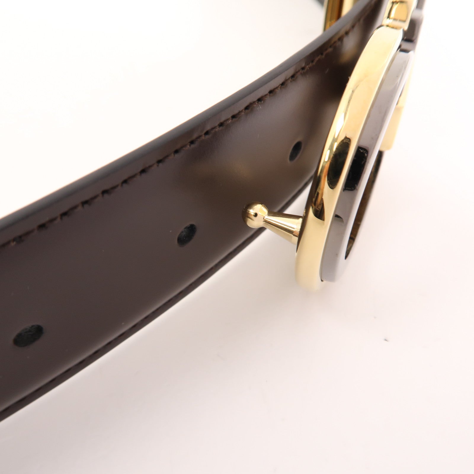 Salvatore Ferragamo 皮革Belt金扣皮帶啡色/黑色