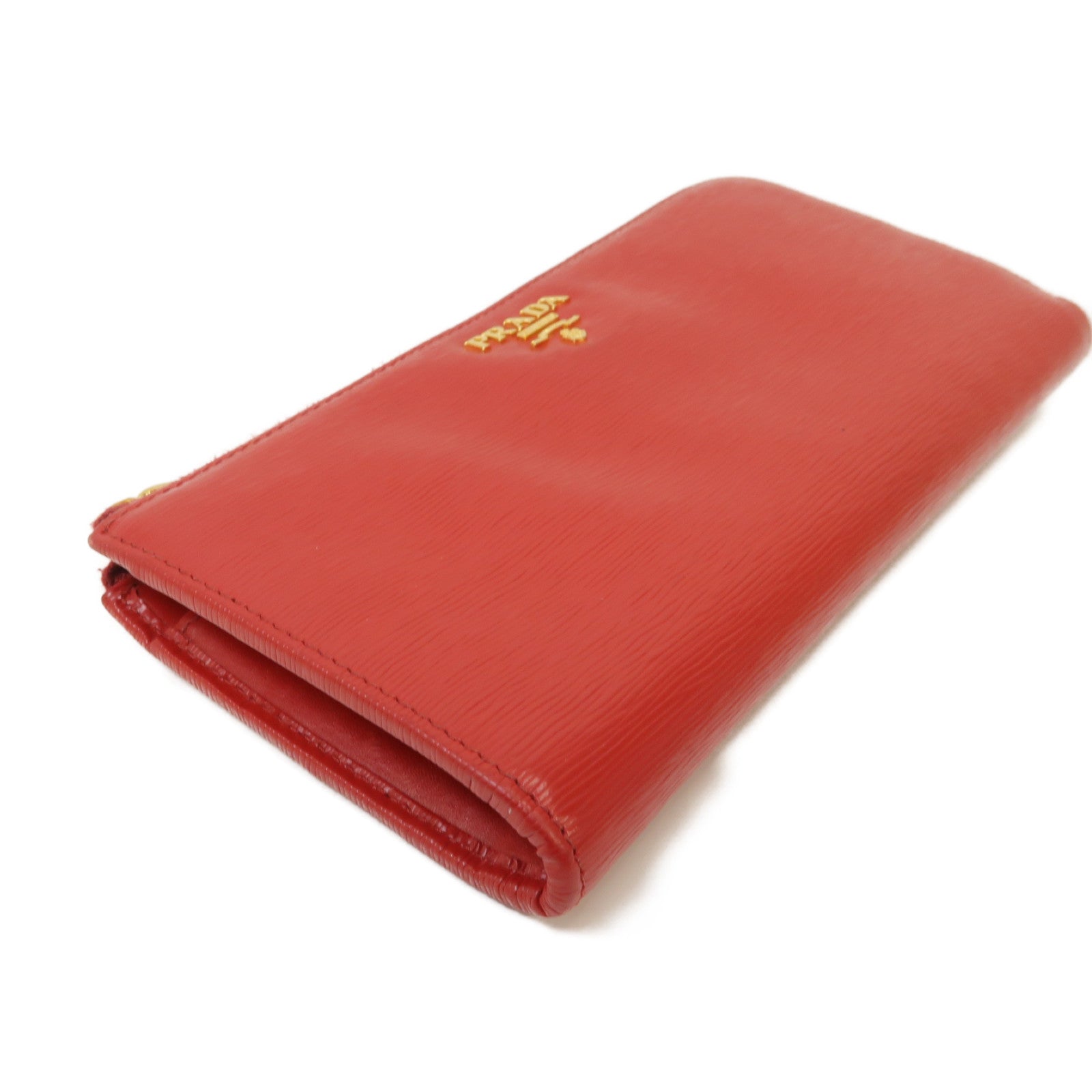 PRADA 【激減優惠】牛皮皮革Long Wallet金扣長錢包紅色