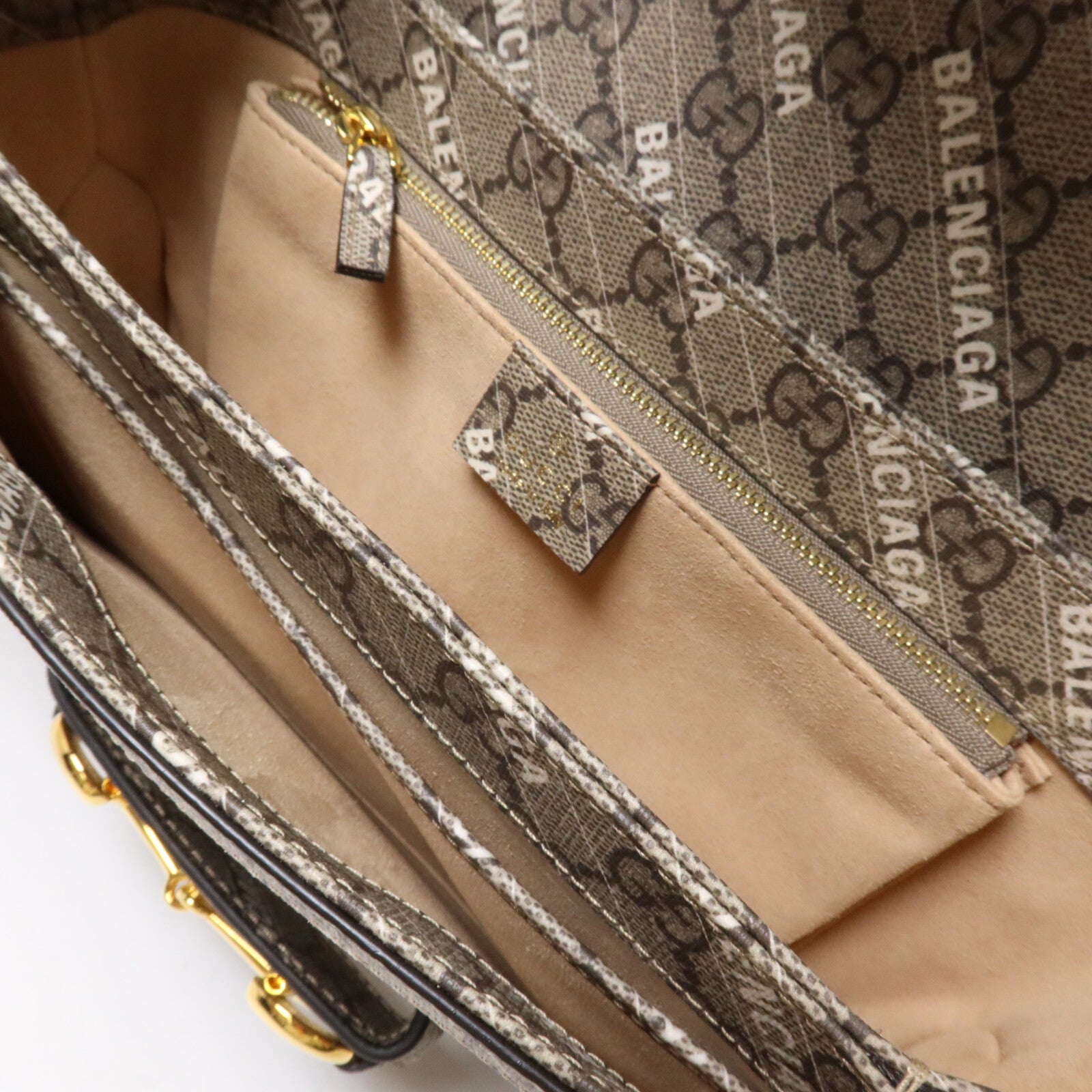GUCCI 塗層帆布Gucci x Balenciaga Horsebit GG Supreme肩背袋