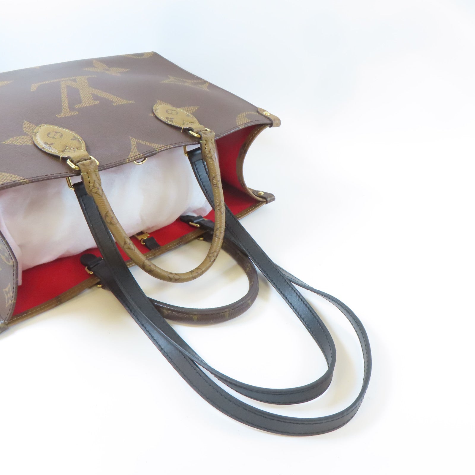 LOUIS VUITTON Monogram Giant On The Go MM金扣手挽肩背兩用袋啡色