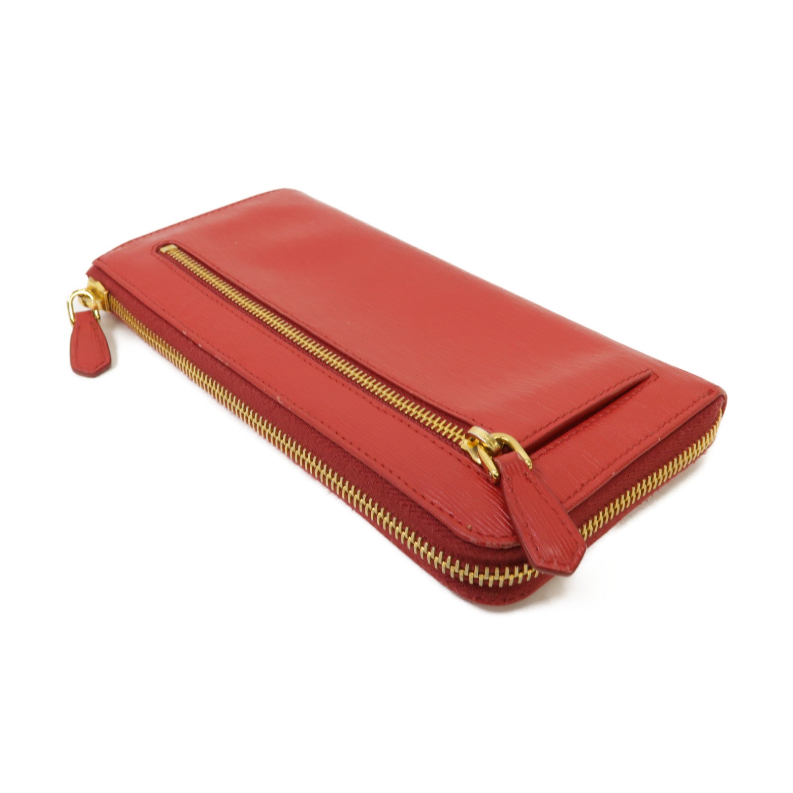 PRADA 【激減優惠】牛皮皮革Long Wallet金扣長錢包紅色