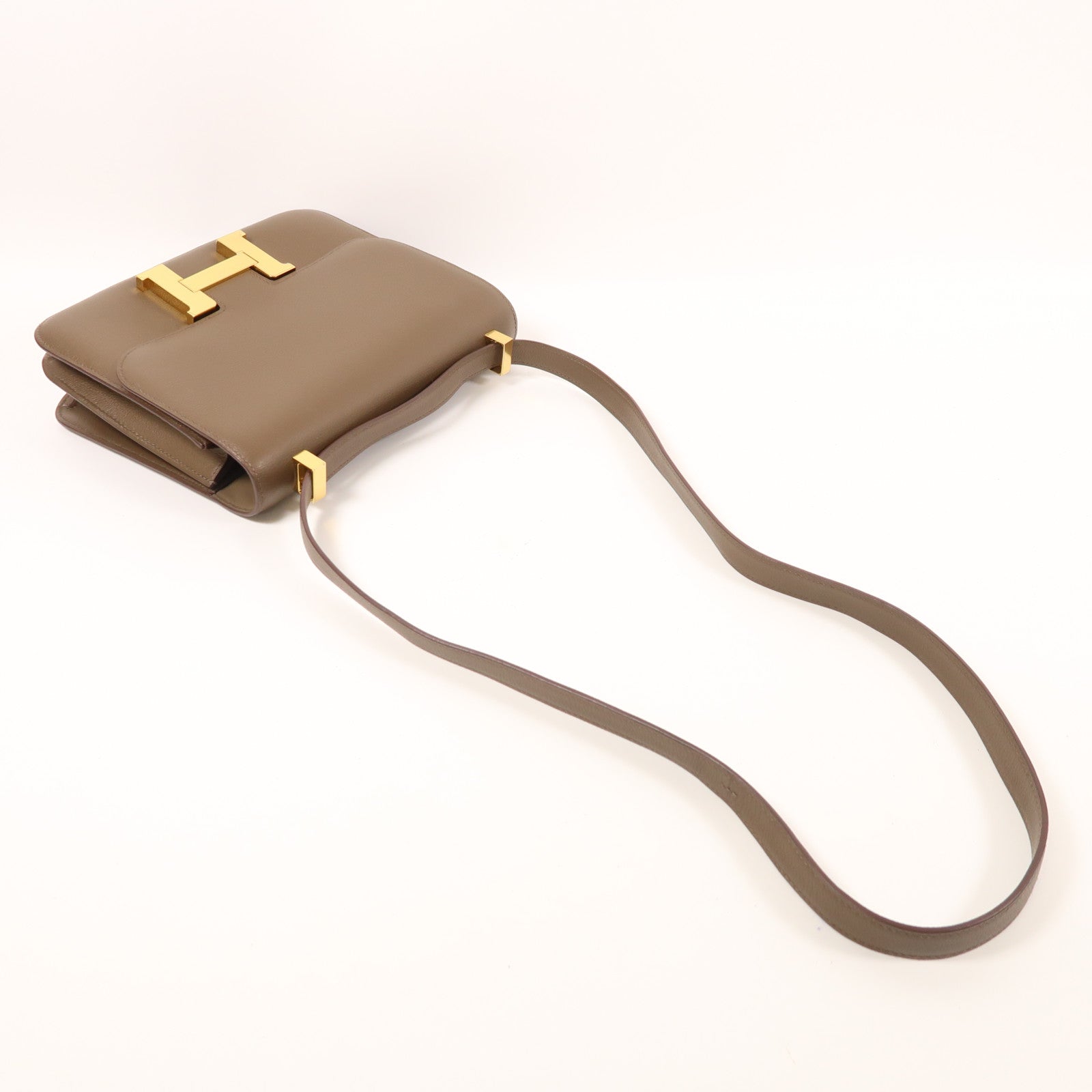 HERMES Evercolor皮革Constance 24金扣肩背袋Toundra
