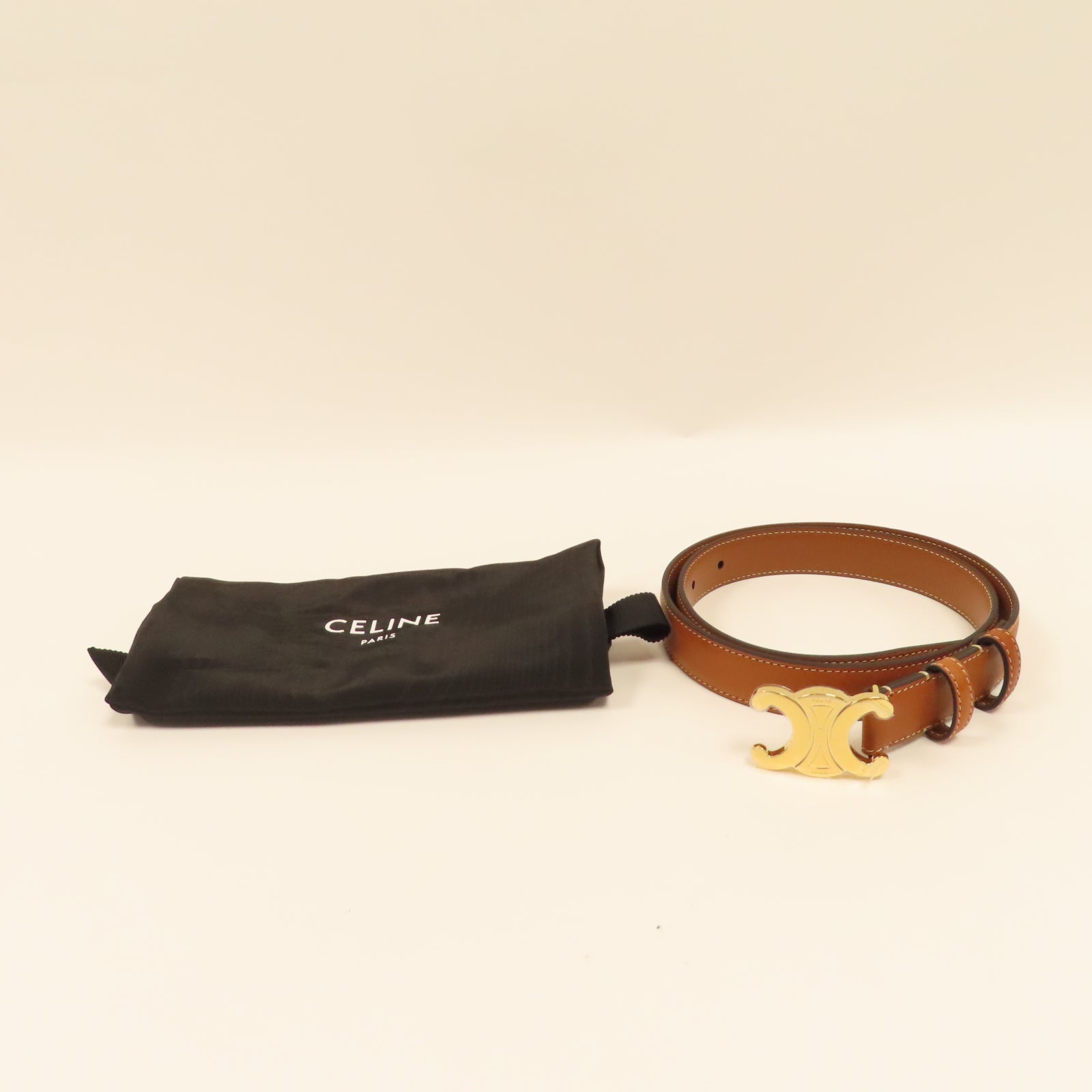 CELINE 牛皮皮革Belt金扣皮帶啡色