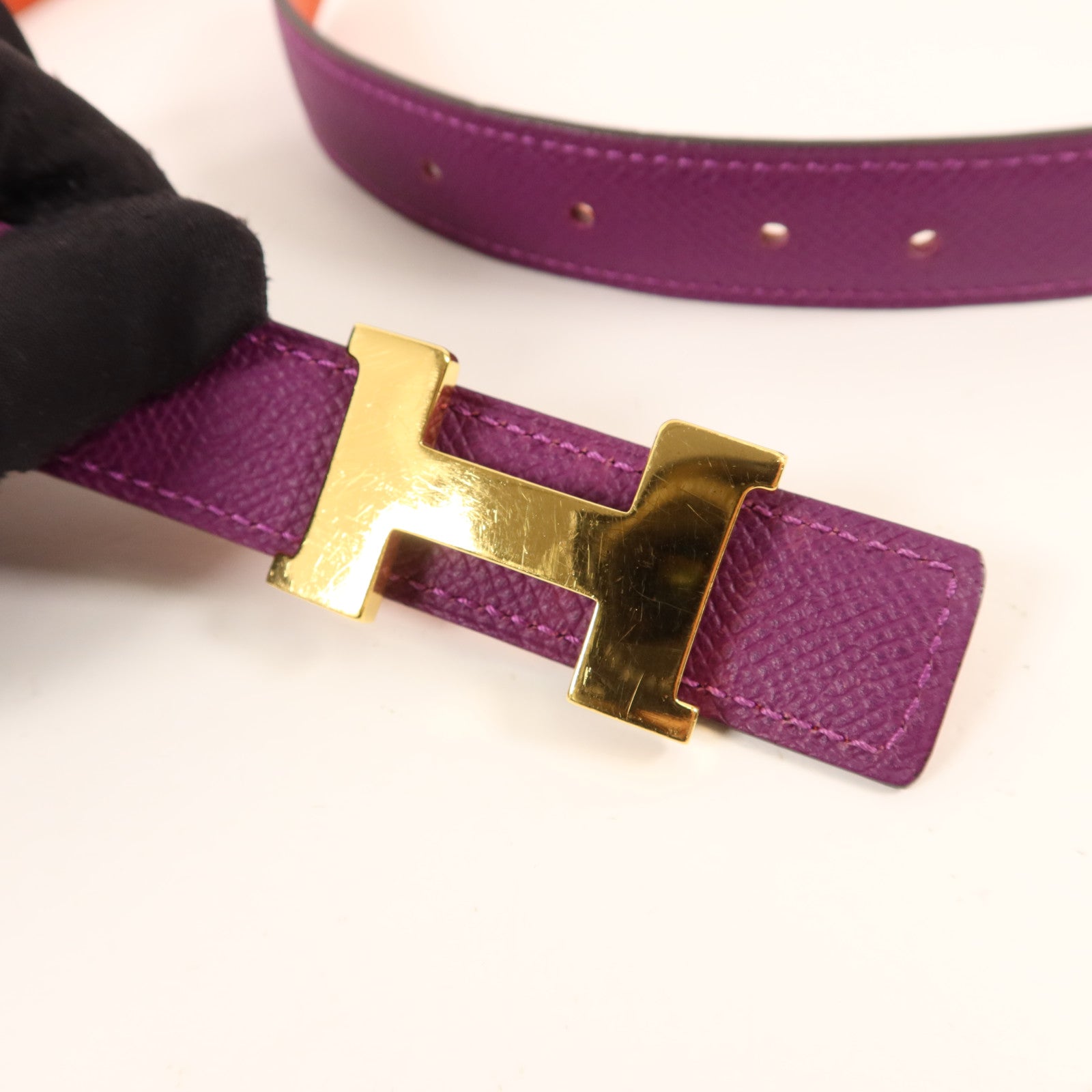 HERMES Epsom皮革H Belt金扣皮帶Anemone/Capucine