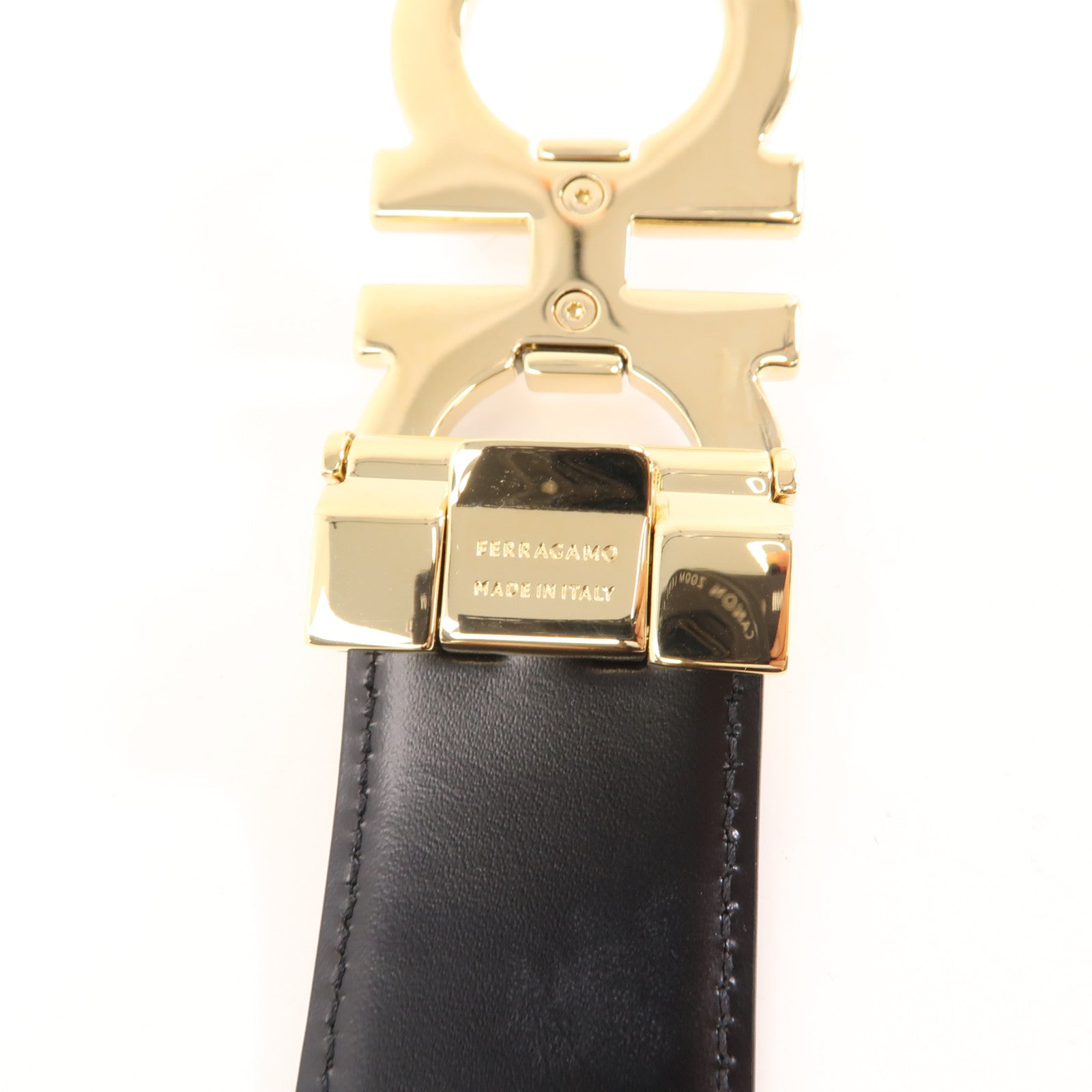 Salvatore Ferragamo 皮革Belt金扣皮帶啡色/黑色