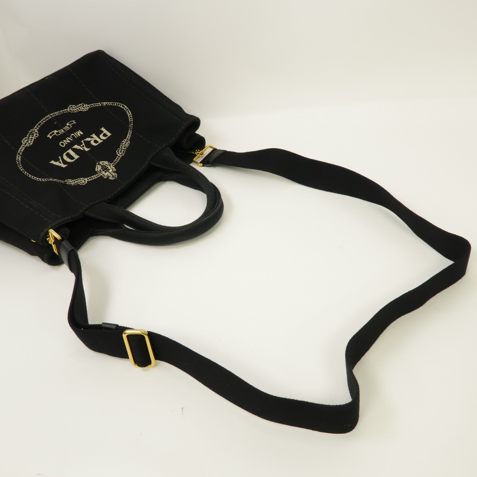PRADA 帆布2 Way Bag金扣手挽肩背兩用袋黑色
