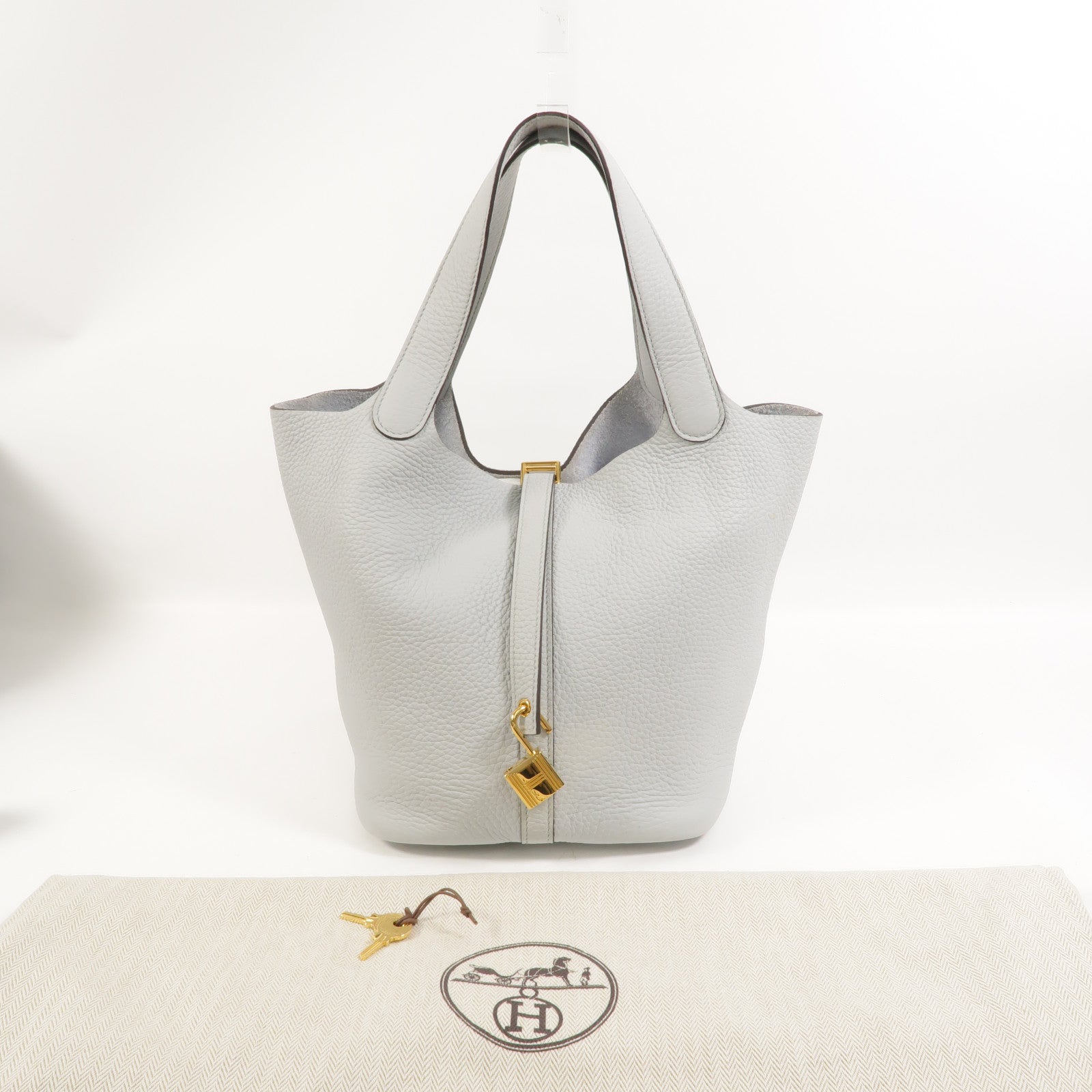 HERMES Clemence皮革Picotin MM手挽袋Bleu Pale
