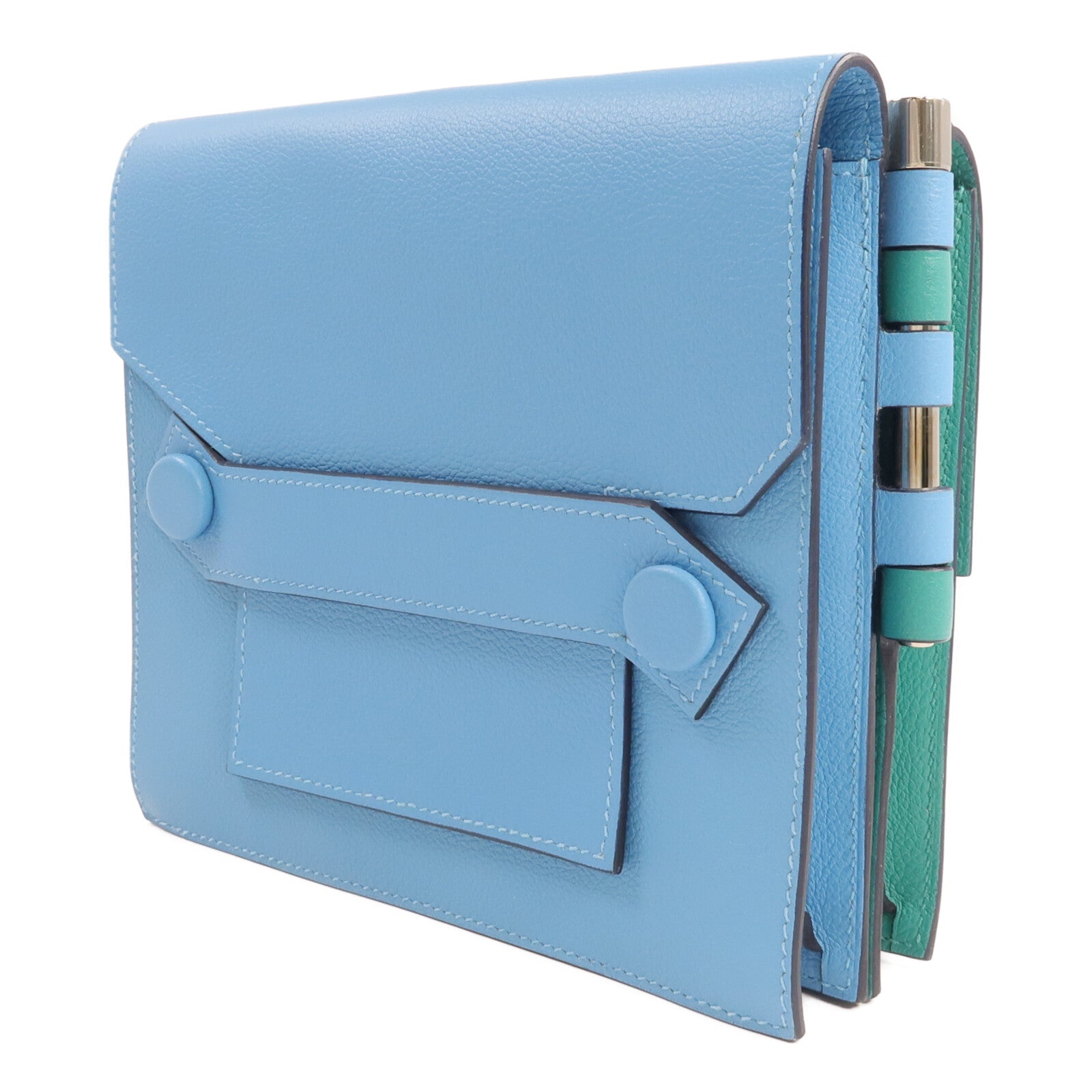 HERMES Evercolor皮革Twins Bag銀扣肩背袋Bleu du Nord/Menthe – Brand Off Hong ...
