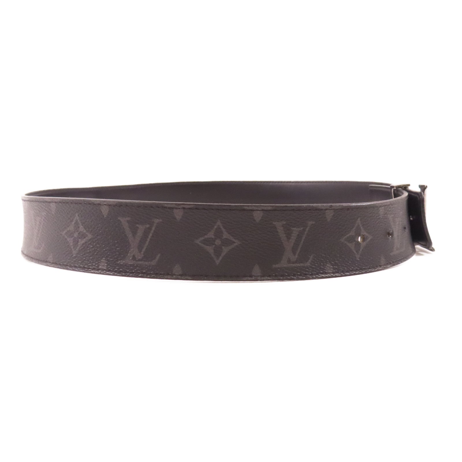 LOUIS VUITTON Monogram Eclipse LV Initial Belt銀扣皮帶黑色