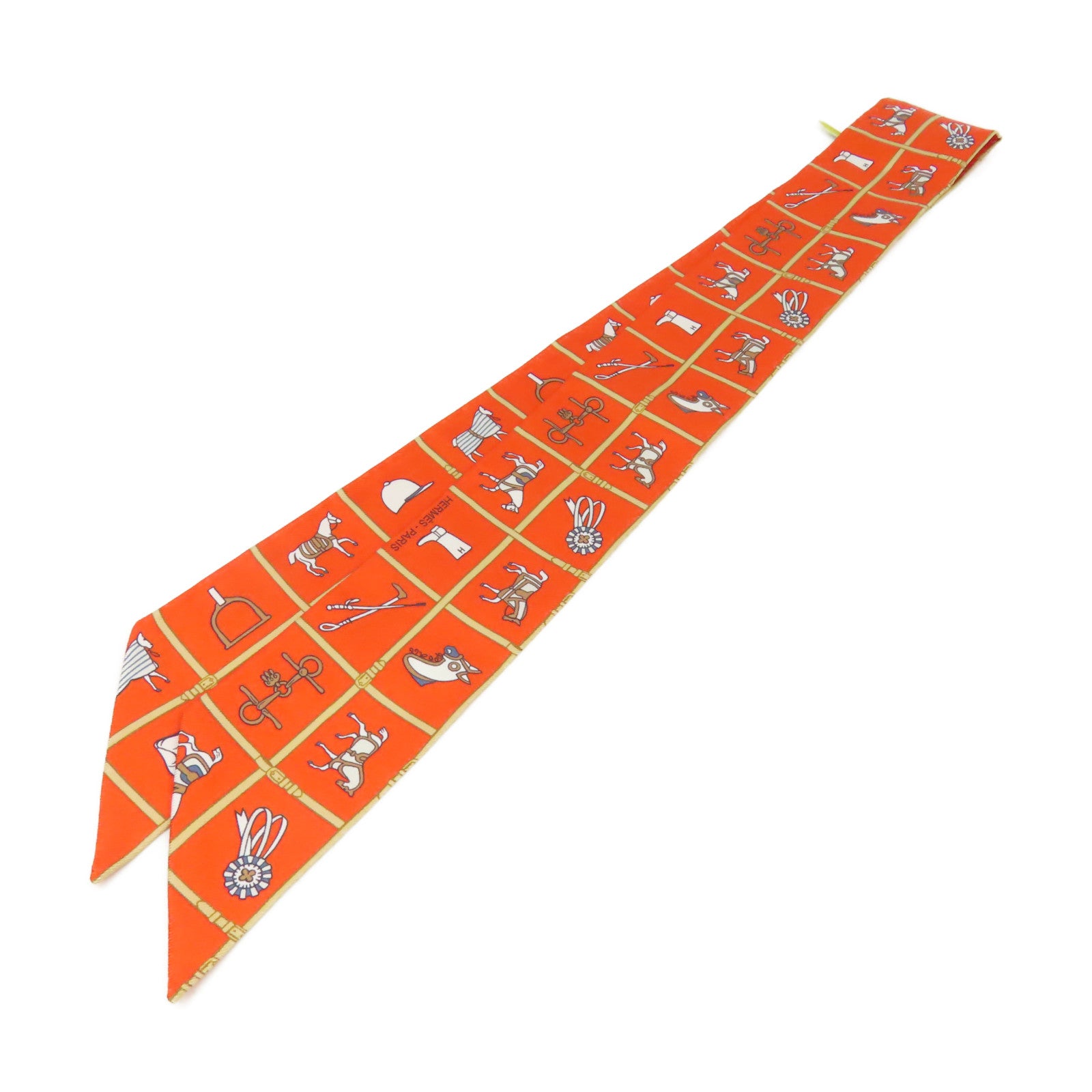 HERMES 【激減優惠】絲質Twilly Scarf絲巾橙色/彩色