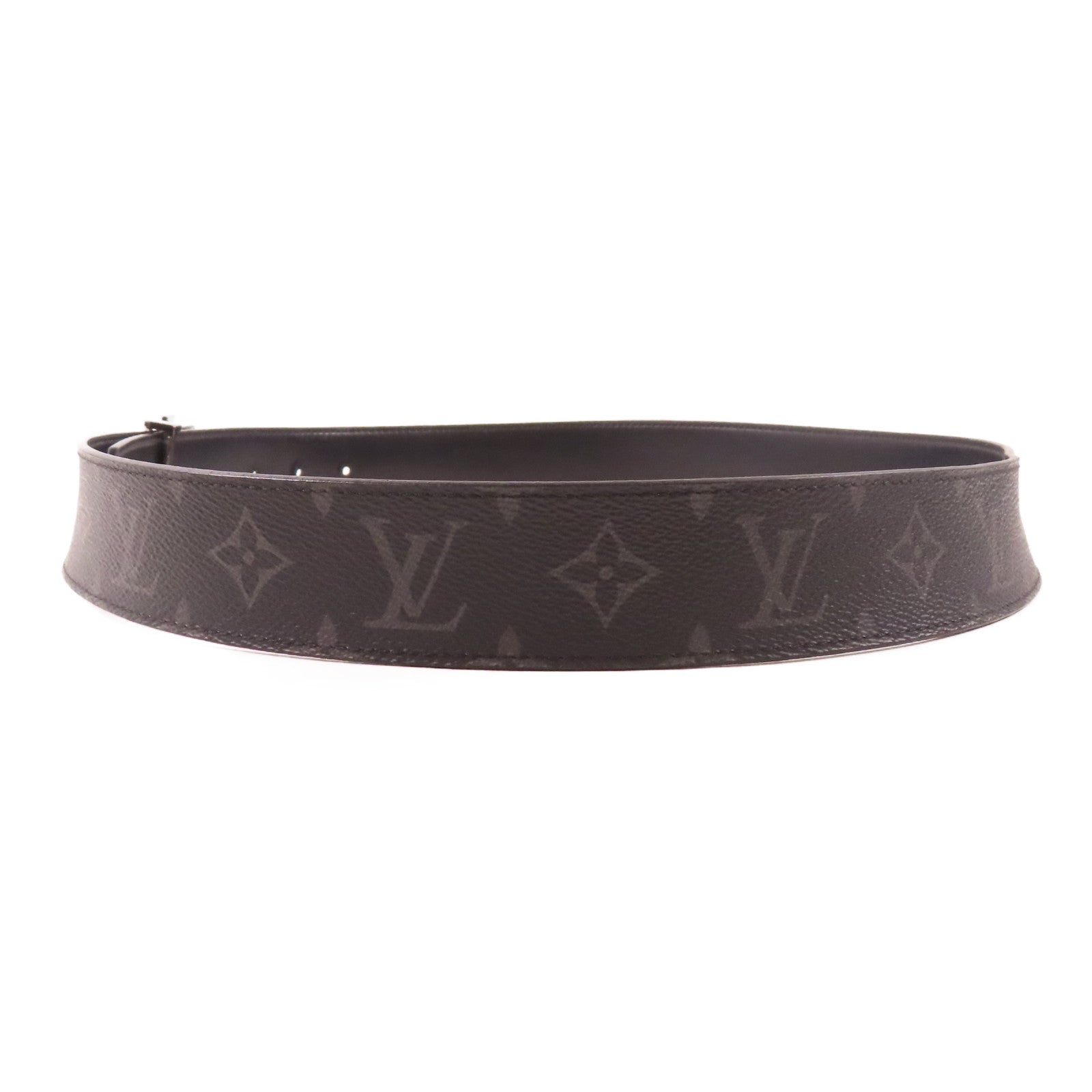 LOUIS VUITTON Monogram Eclipse LV Initial Belt銀扣皮帶黑色