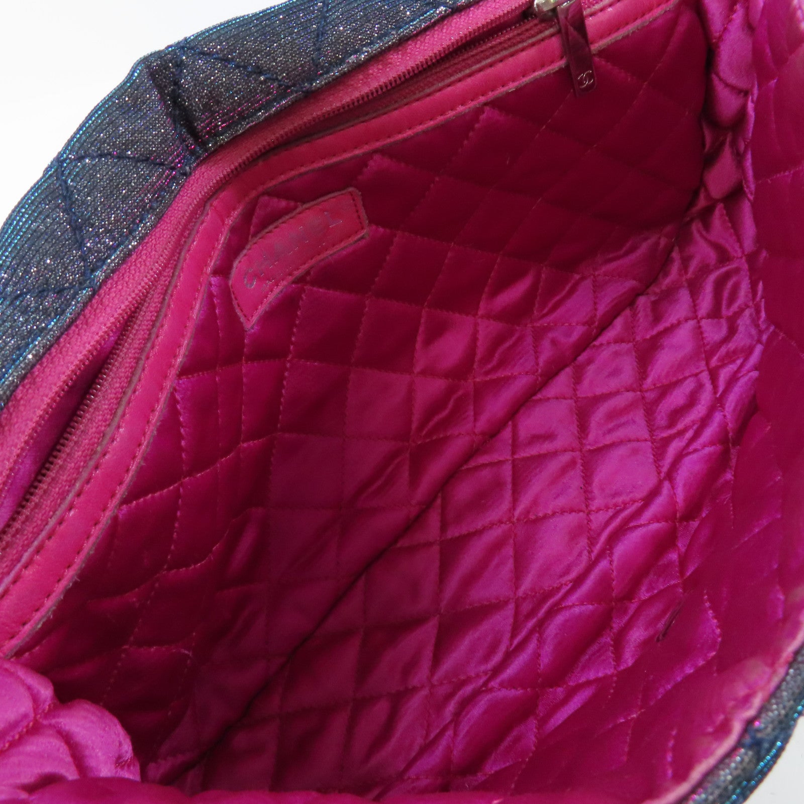 CHANEL 【激減優惠】菱格帆布Chain Shoulder Bag銀扣鏈帶肩背袋粉紅色/藍色