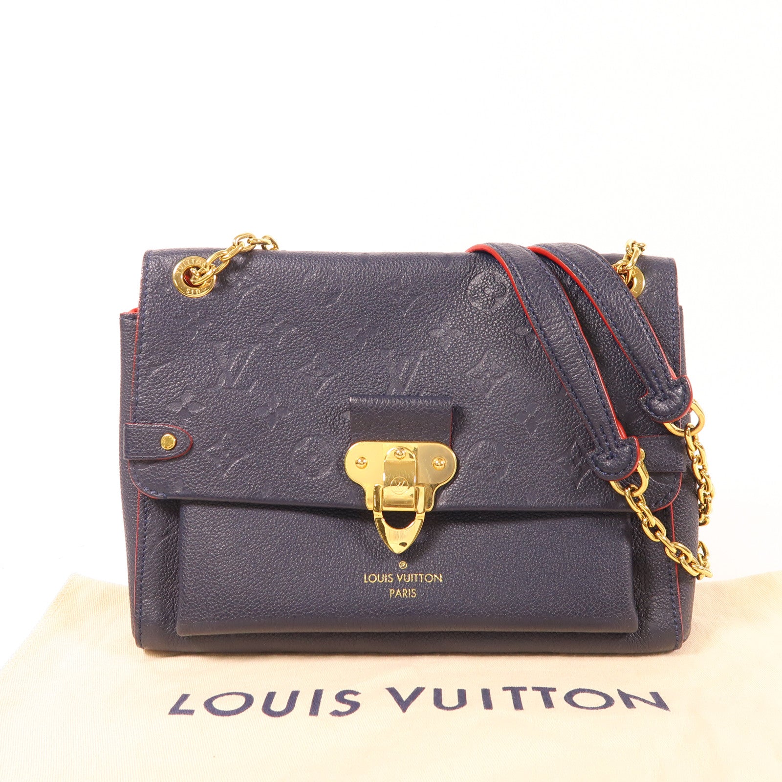 LOUIS VUITTON Monogram Empreinte Vavin PM金扣肩背袋深藍色