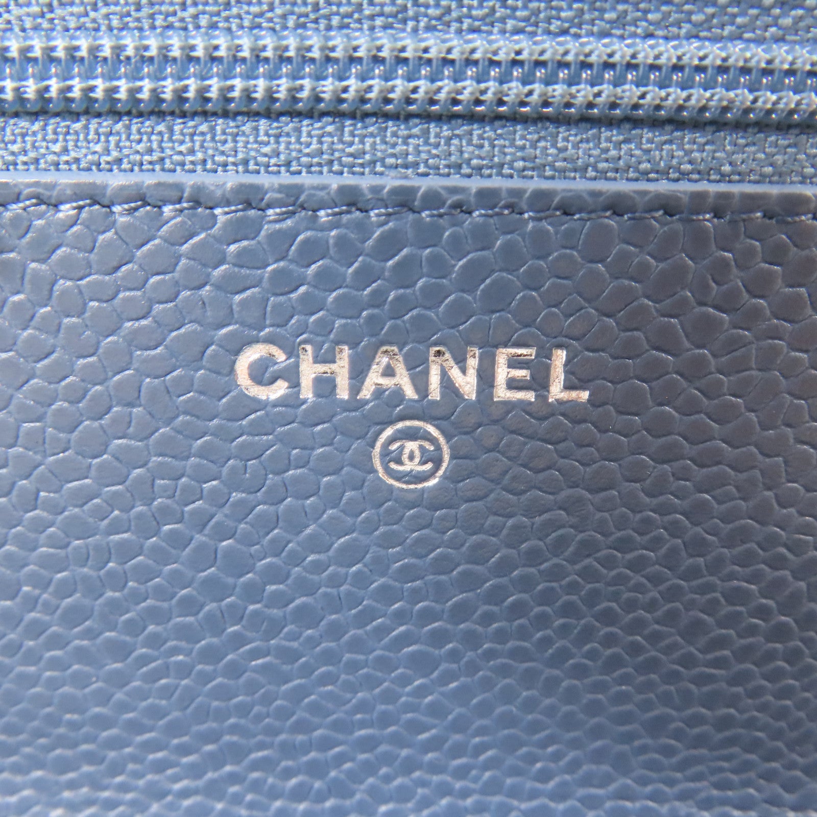CHANEL 菱格Caviar皮革Wallet On Chain銀扣鏈帶肩背袋藍色