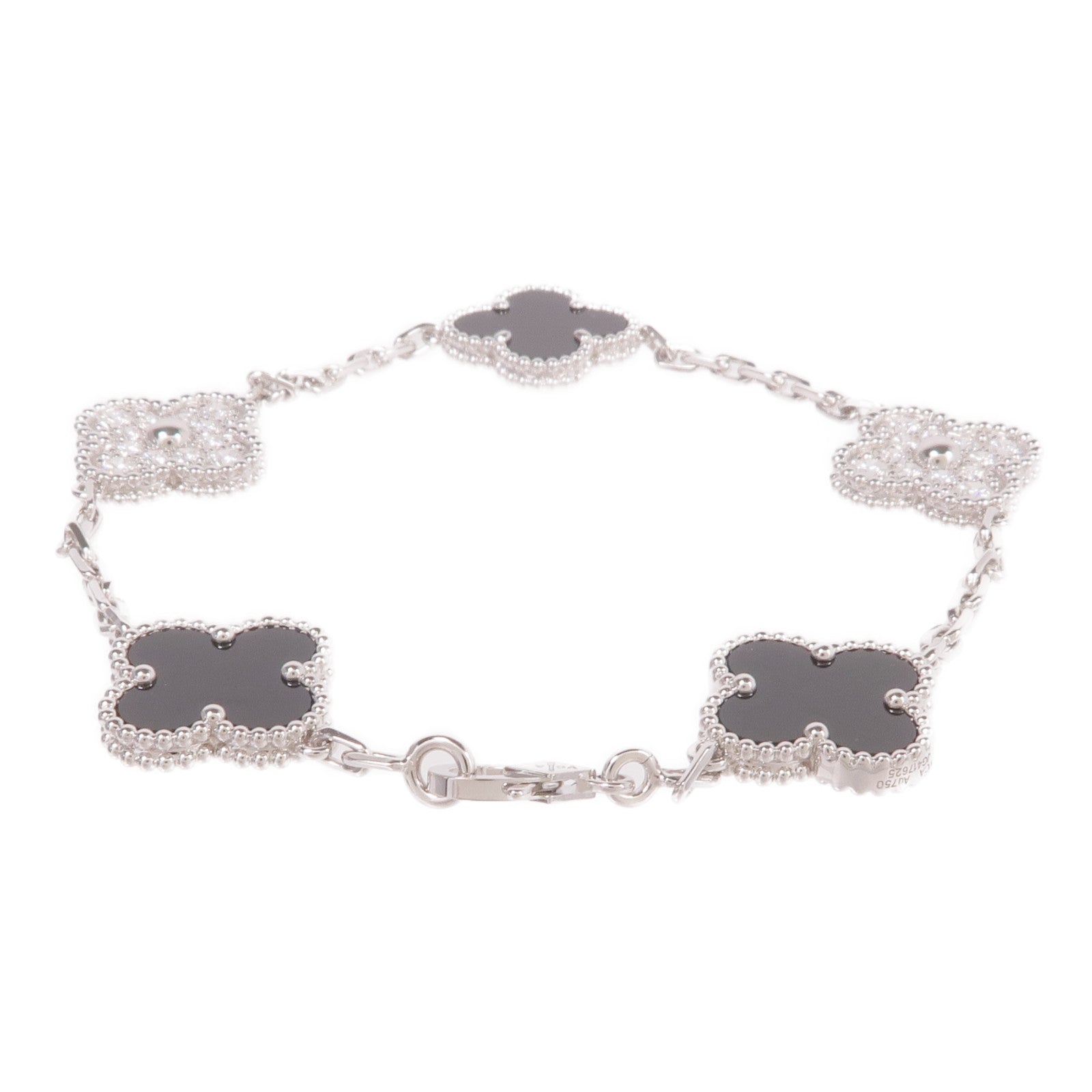 Van Cleef & Arpels 18K白金Vintage Alhambra Bracelet 5 Motifs鑽石/縞瑪瑙手鏈