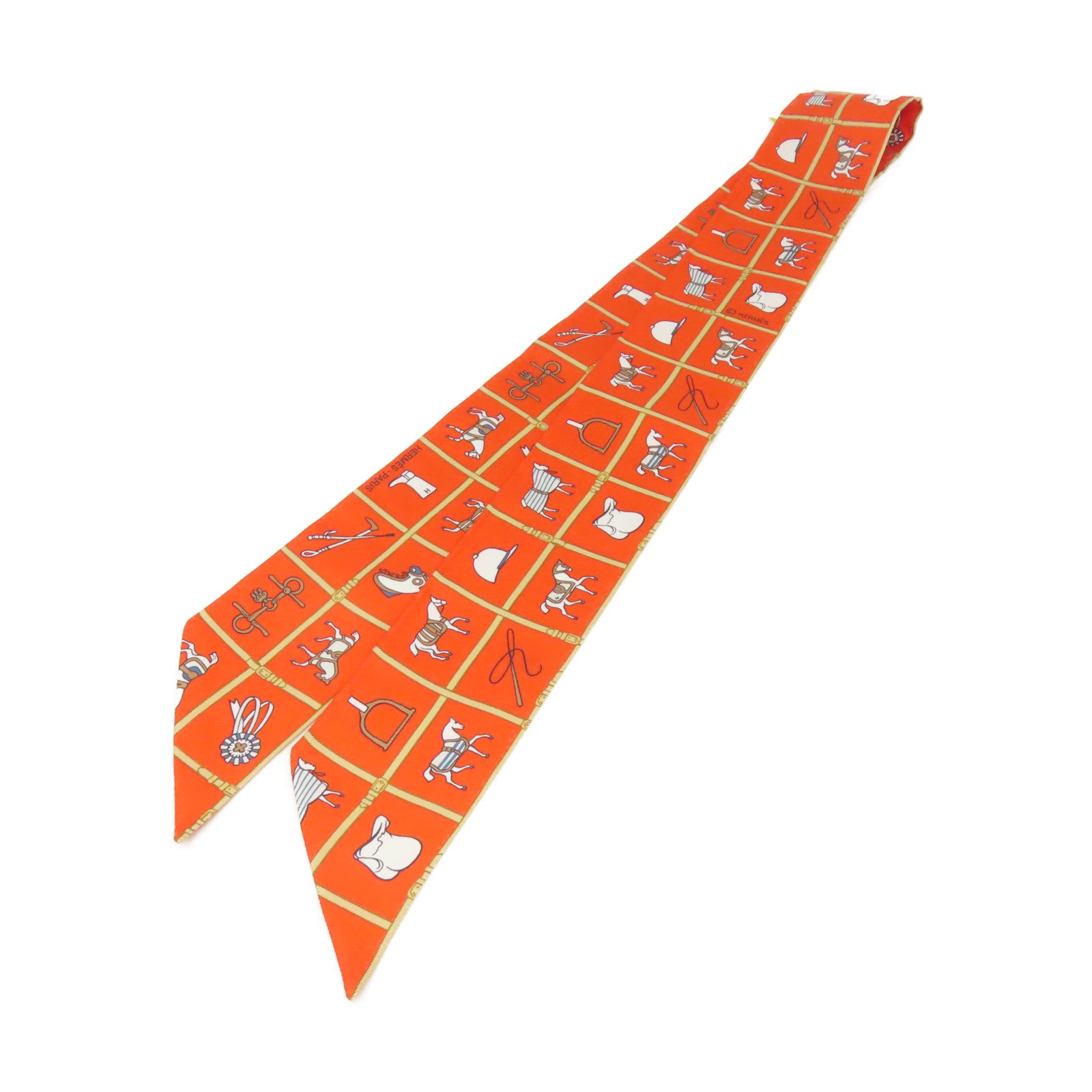 HERMES 【激減優惠】絲質Twilly Scarf絲巾橙色/彩色