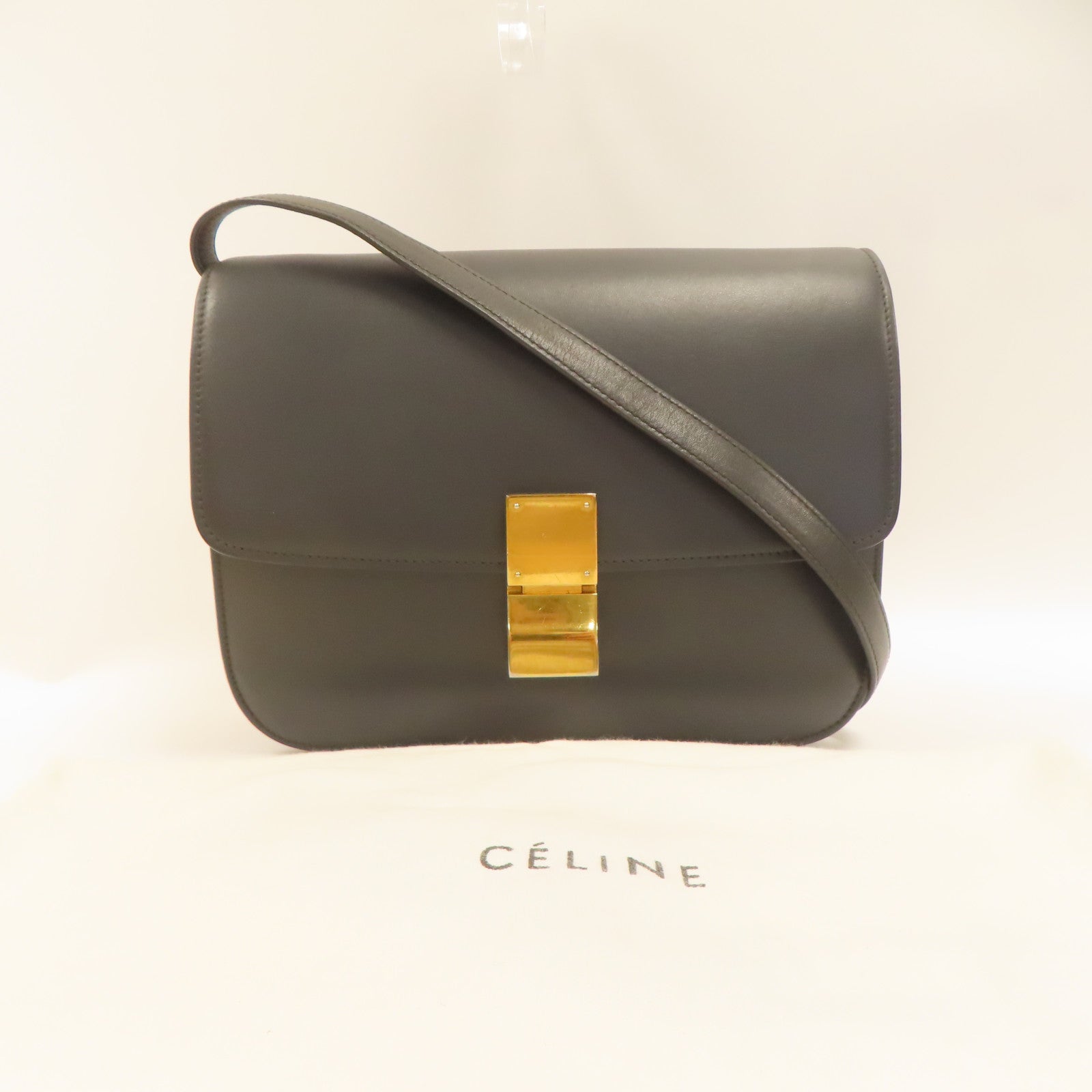 CELINE **【激減優惠】牛皮皮革Classic Box金扣肩背袋灰色