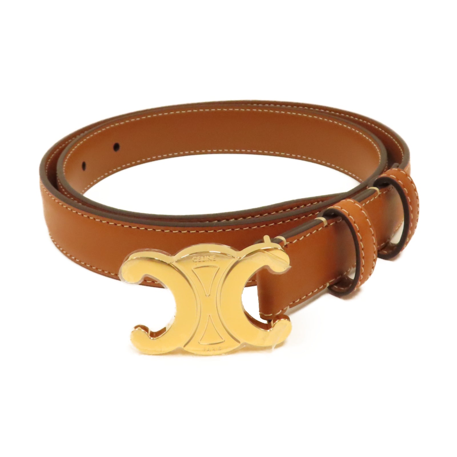 CELINE 牛皮皮革Belt金扣皮帶啡色