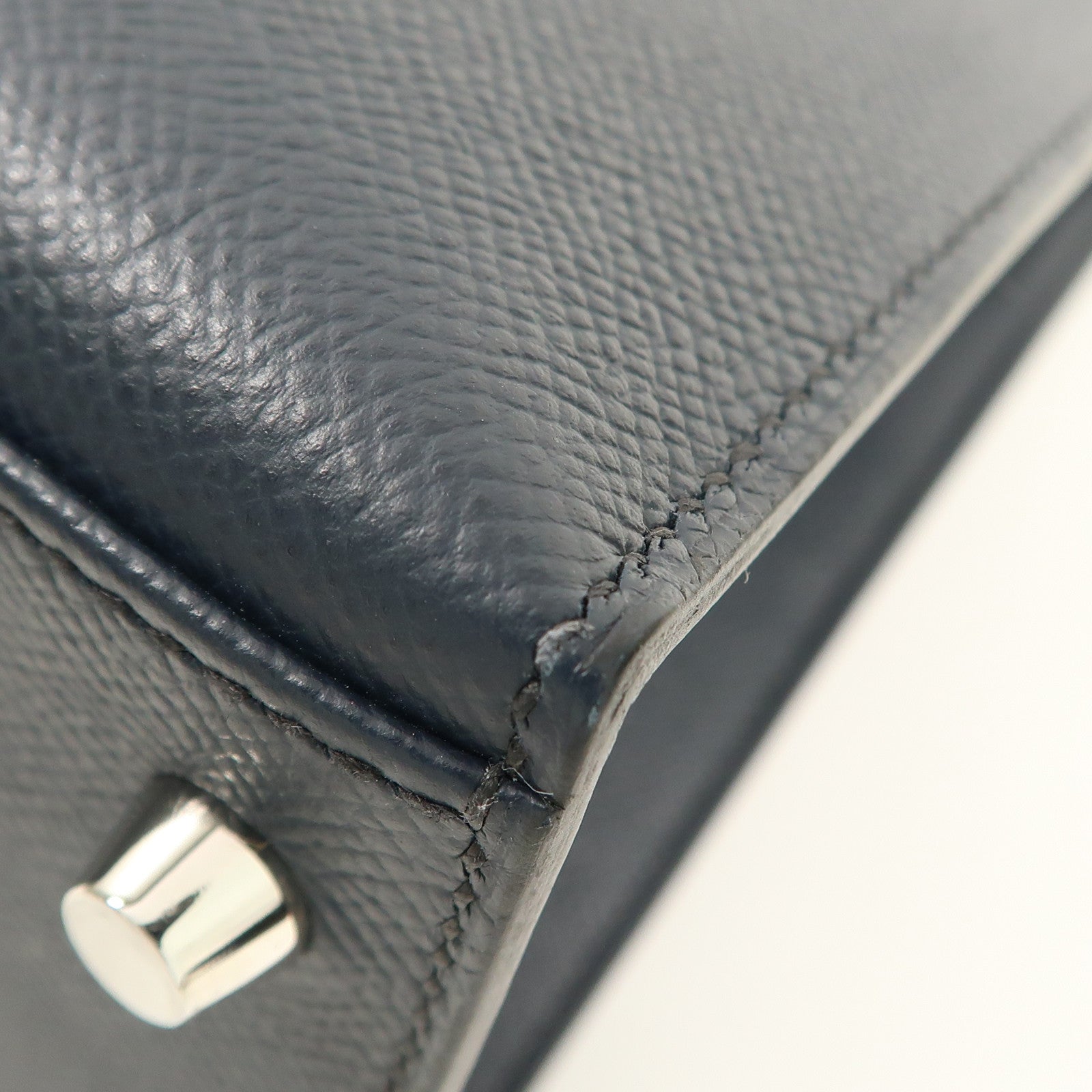 HERMES Epsom皮革Kelly 28銀扣手挽肩背兩用袋Bleu Indigo深藍色