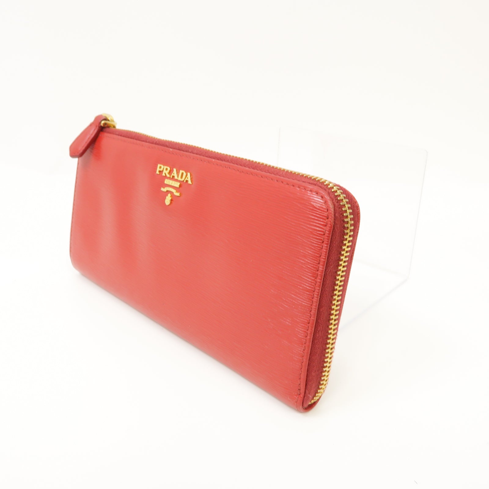 PRADA 【激減優惠】牛皮皮革Long Wallet金扣長錢包紅色