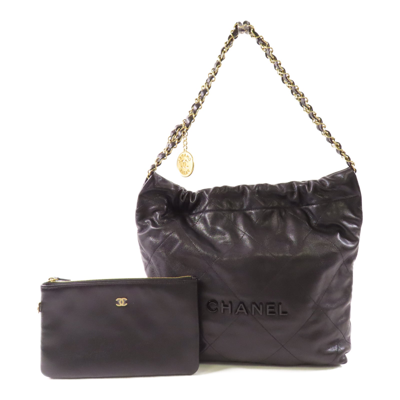 CHANEL 皮革Chanel 22金扣鏈帶肩背袋