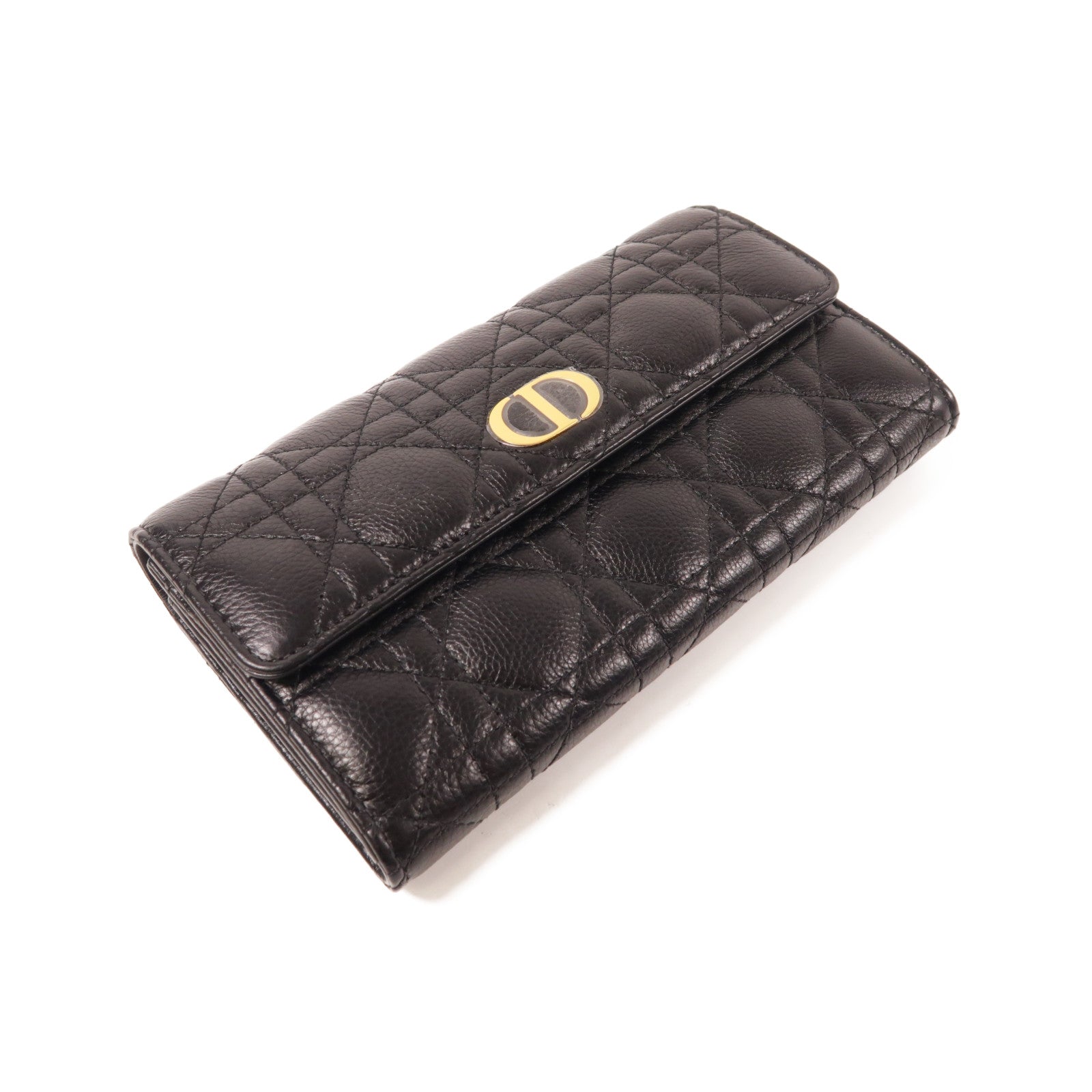 Dior CD GHW Caro Orchid Long Wallet S5039UWHC Calfskin Leather Black
