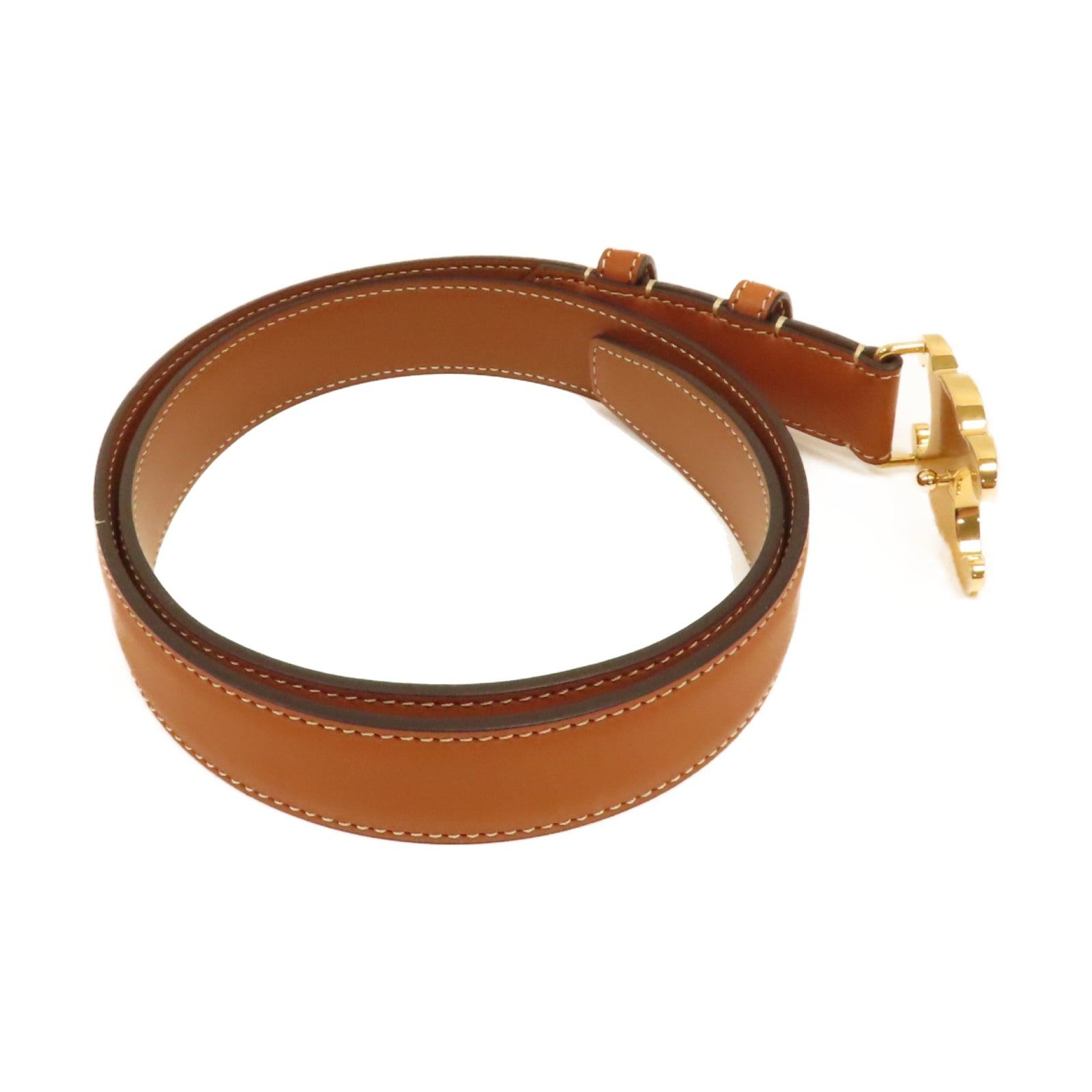 CELINE 牛皮皮革Belt金扣皮帶啡色