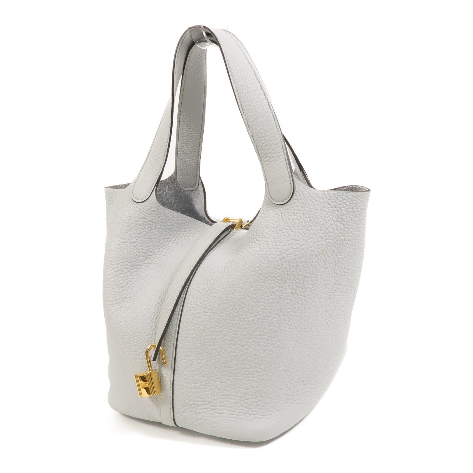 HERMES Clemence皮革Picotin MM手挽袋Bleu Pale