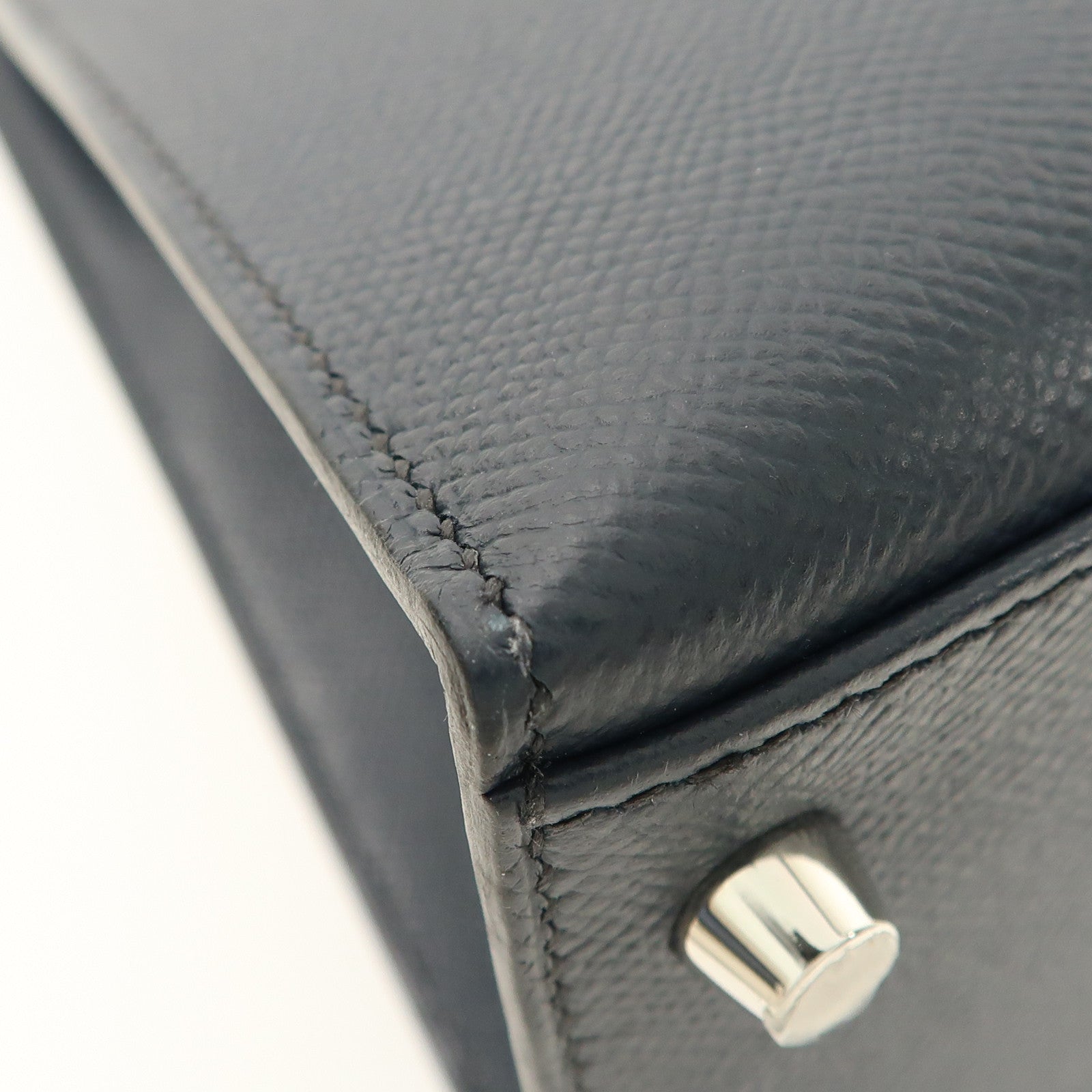 HERMES Epsom皮革Kelly 28銀扣手挽肩背兩用袋Bleu Indigo深藍色