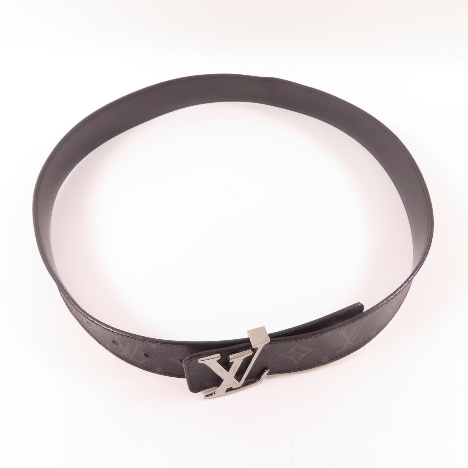 LOUIS VUITTON Monogram Eclipse LV Initial Belt銀扣皮帶黑色