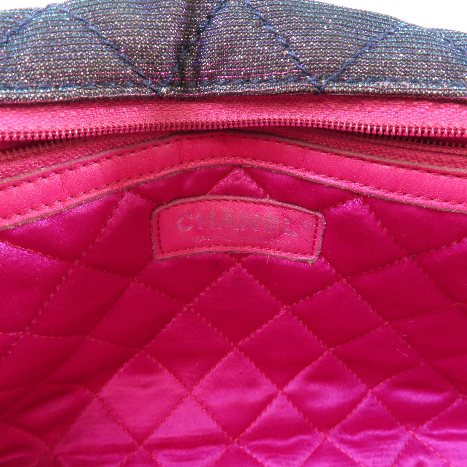 CHANEL 【激減優惠】菱格帆布Chain Shoulder Bag銀扣鏈帶肩背袋粉紅色/藍色