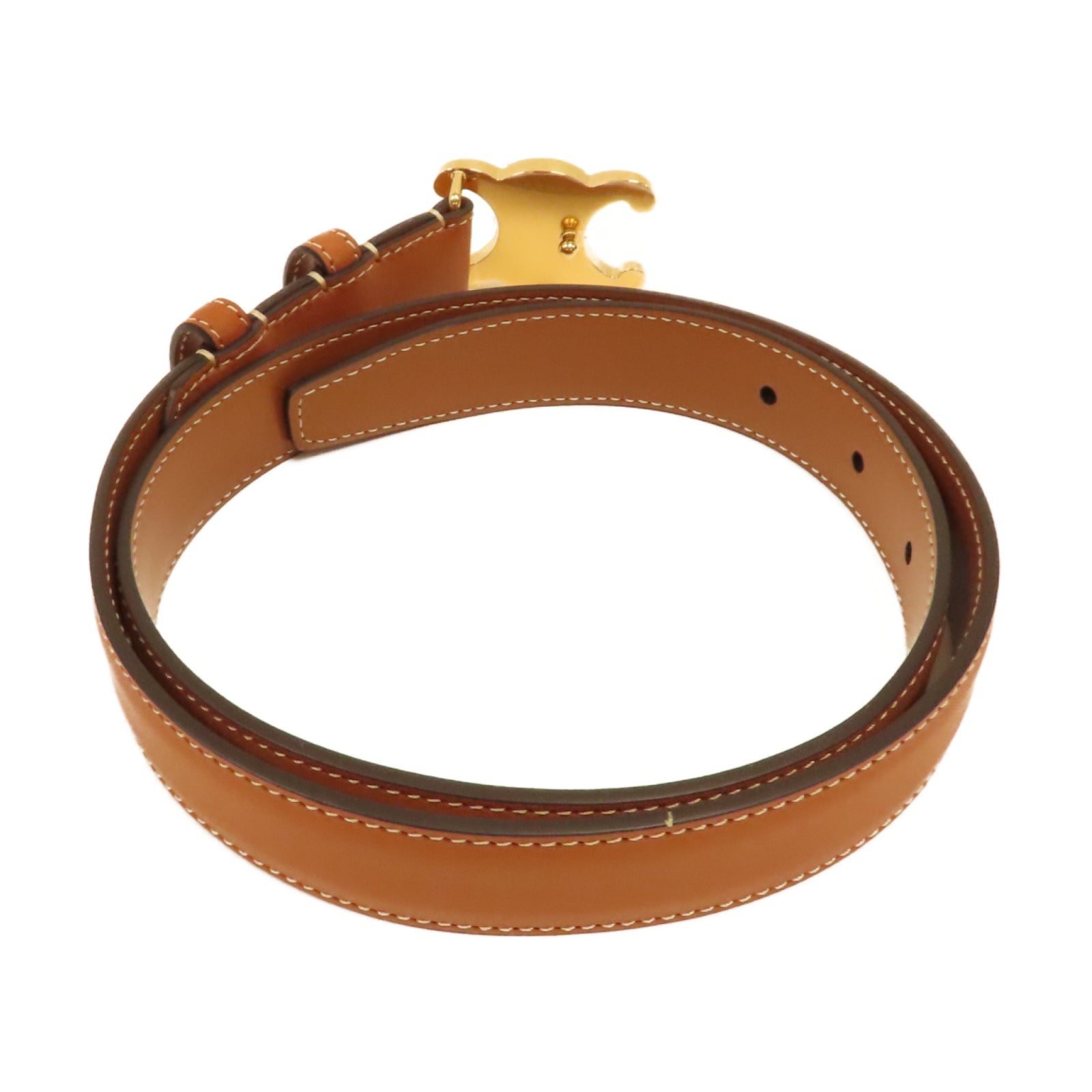 CELINE 牛皮皮革Belt金扣皮帶啡色