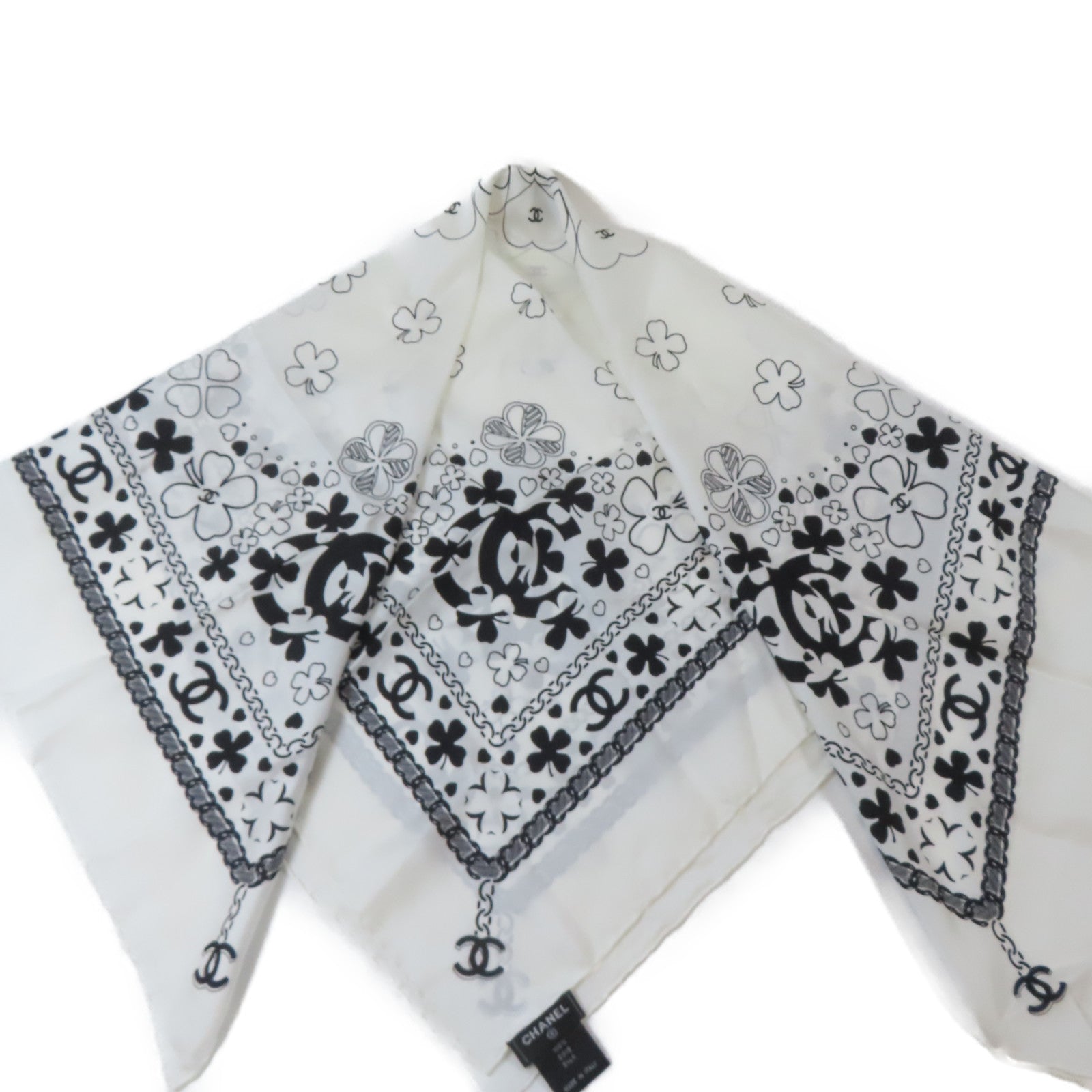 CHANEL 絲質Scarf絲巾白色/黑色
