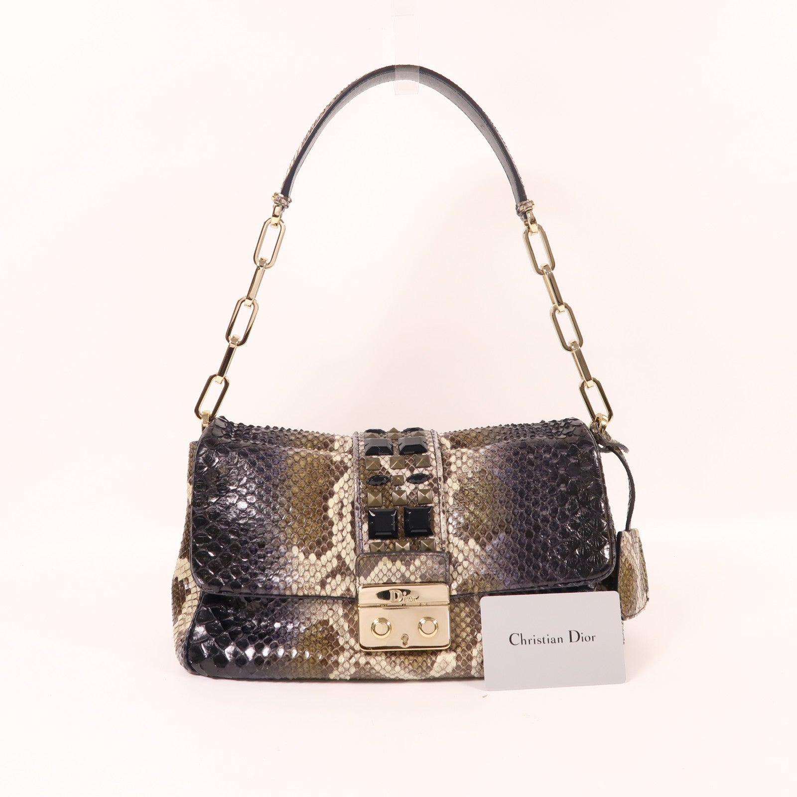Dior 蛇皮皮革New Lock金扣鏈帶肩背袋