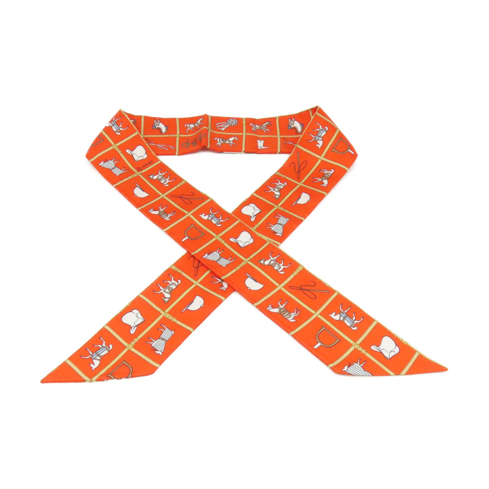 HERMES 【激減優惠】絲質Twilly Scarf絲巾橙色/彩色