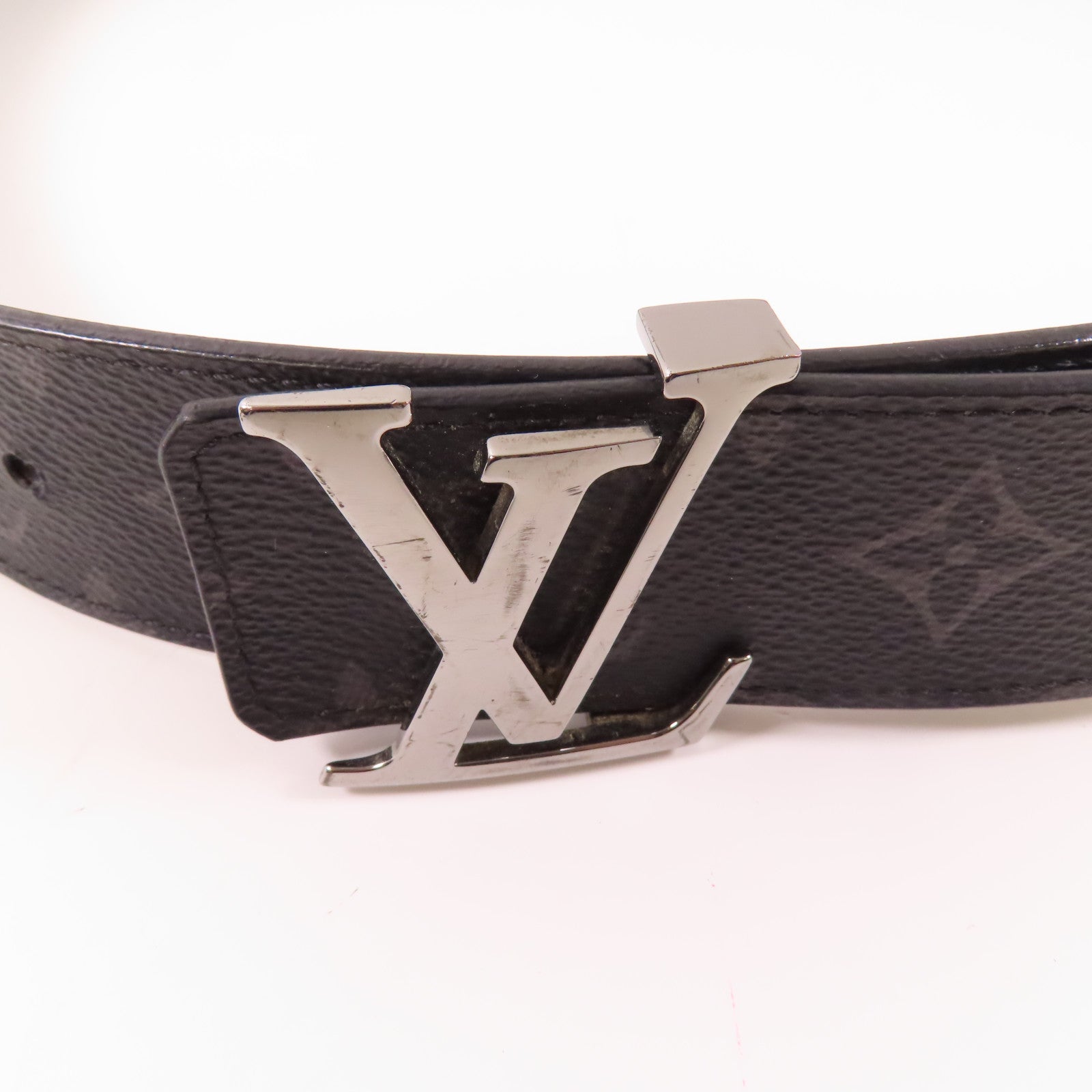 LOUIS VUITTON Monogram Eclipse LV Initial Belt銀扣皮帶黑色
