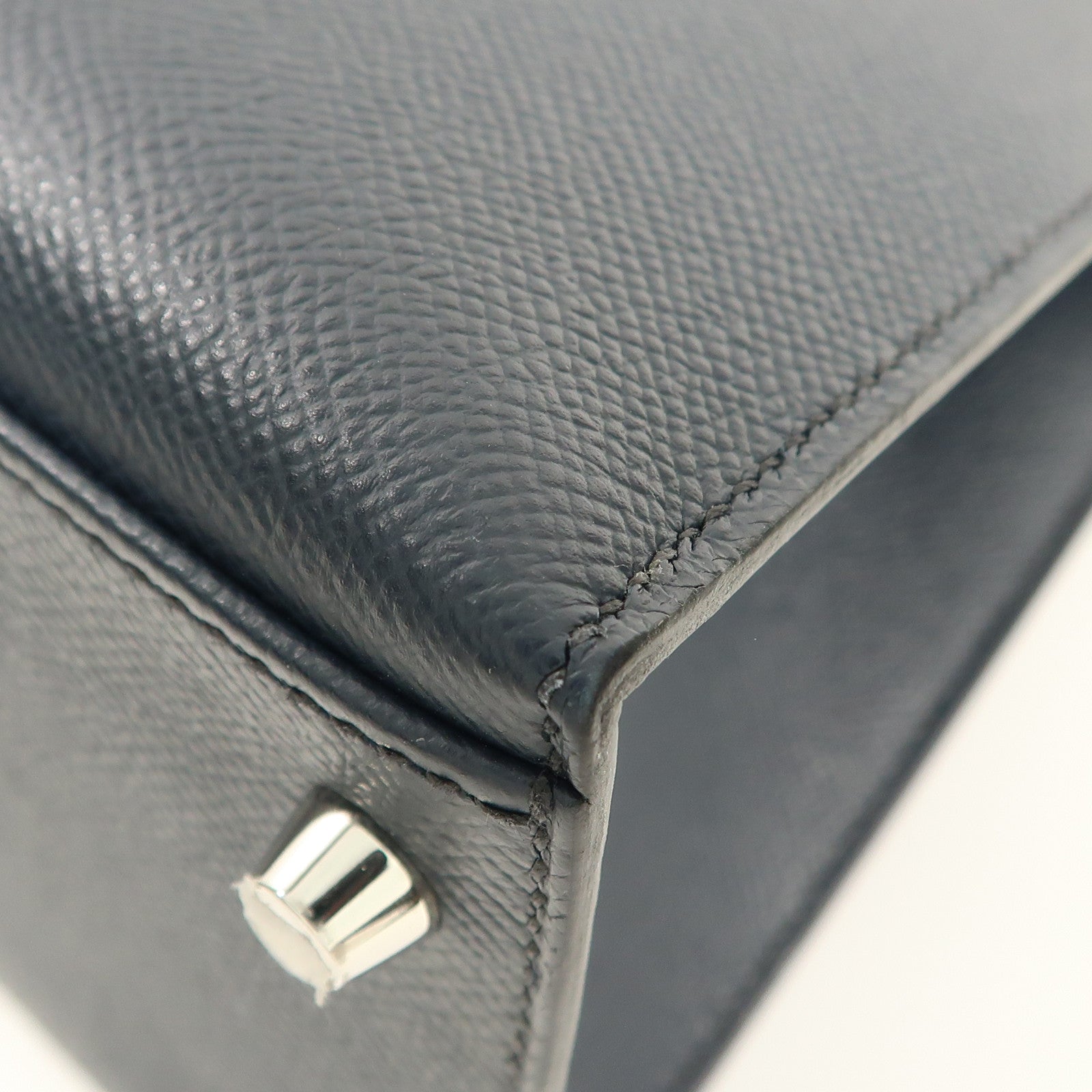 HERMES Epsom皮革Kelly 28銀扣手挽肩背兩用袋Bleu Indigo深藍色