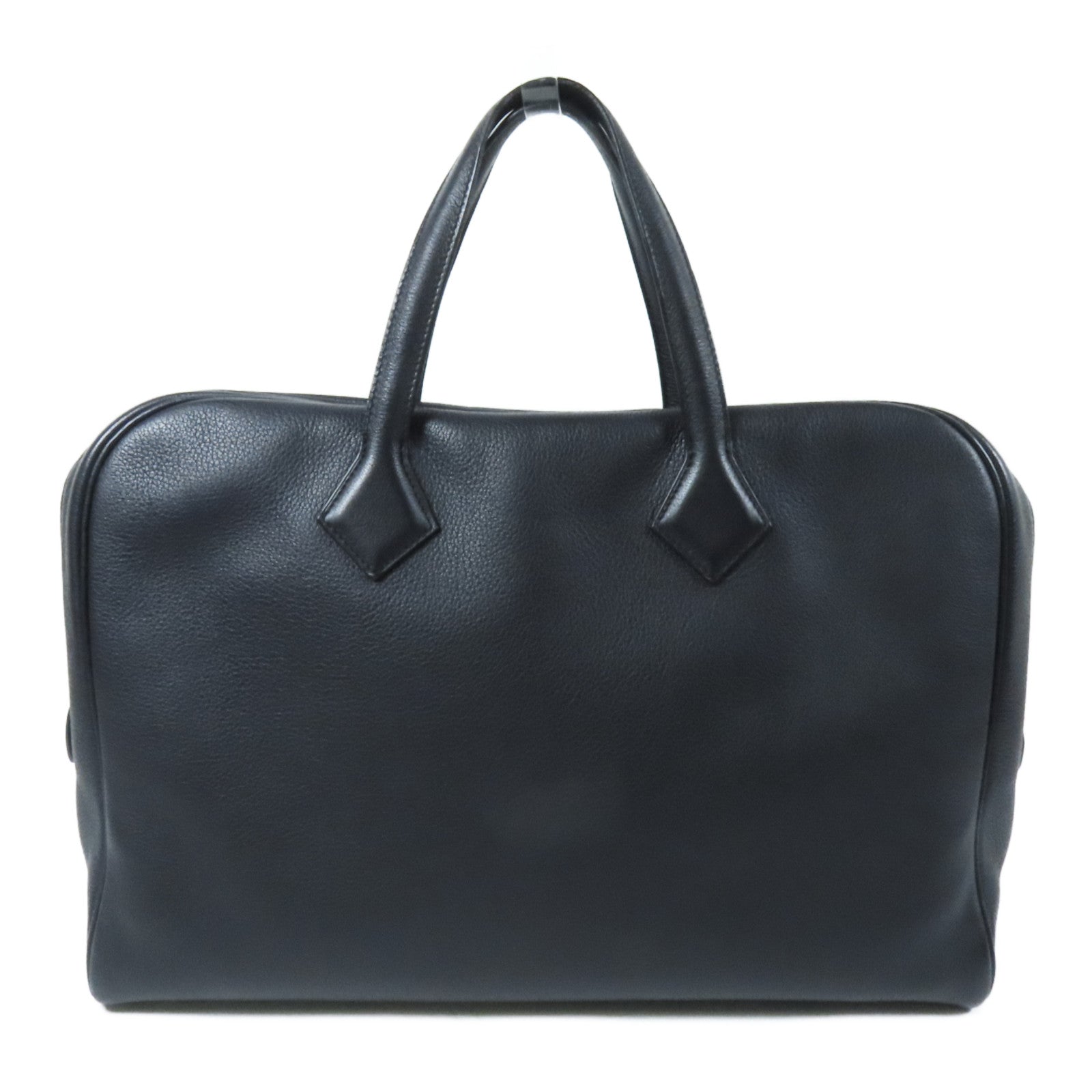 HERMES Evercolor皮革Victoria II 12H銀扣手挽袋Indigo Blue