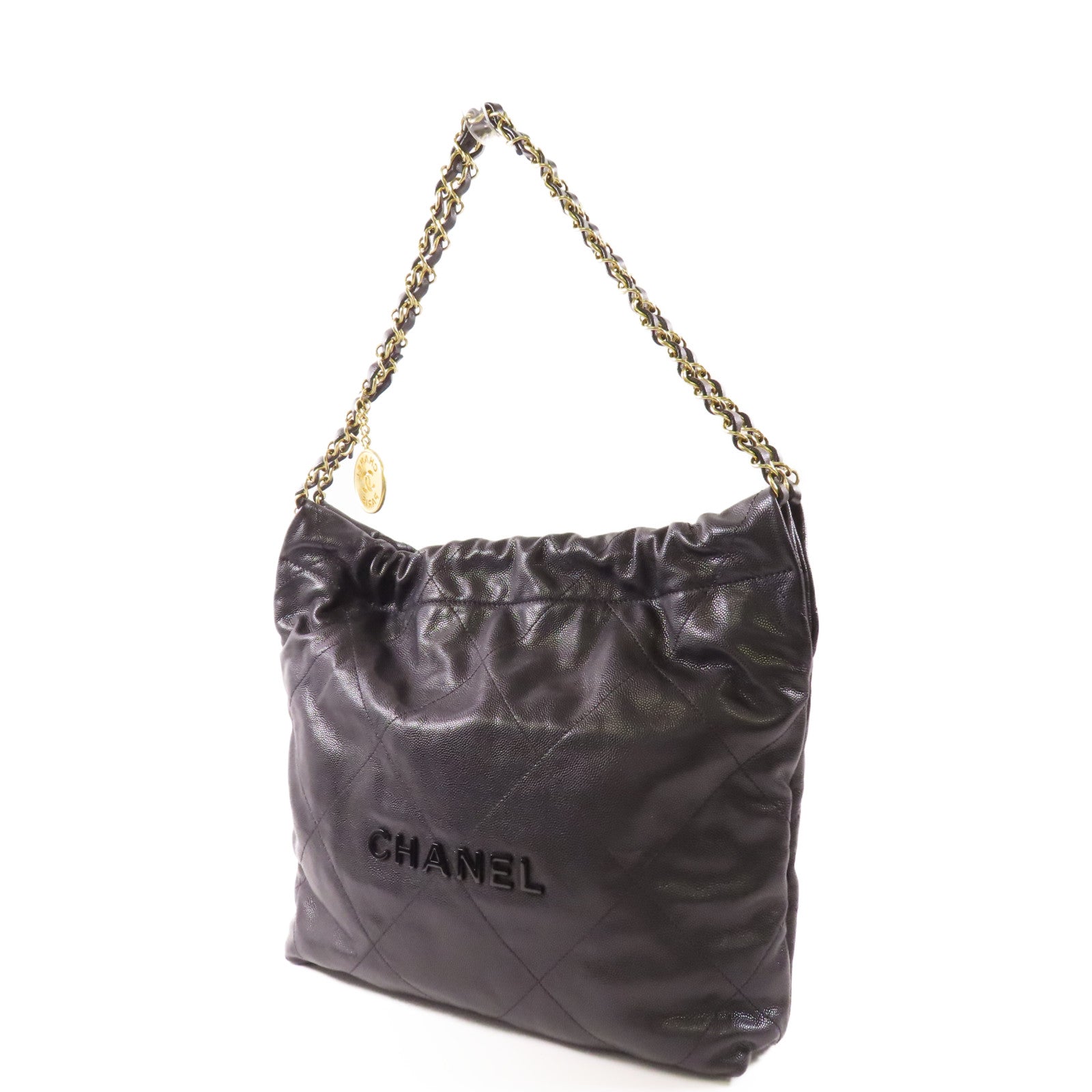 CHANEL 皮革Chanel 22金扣鏈帶肩背袋
