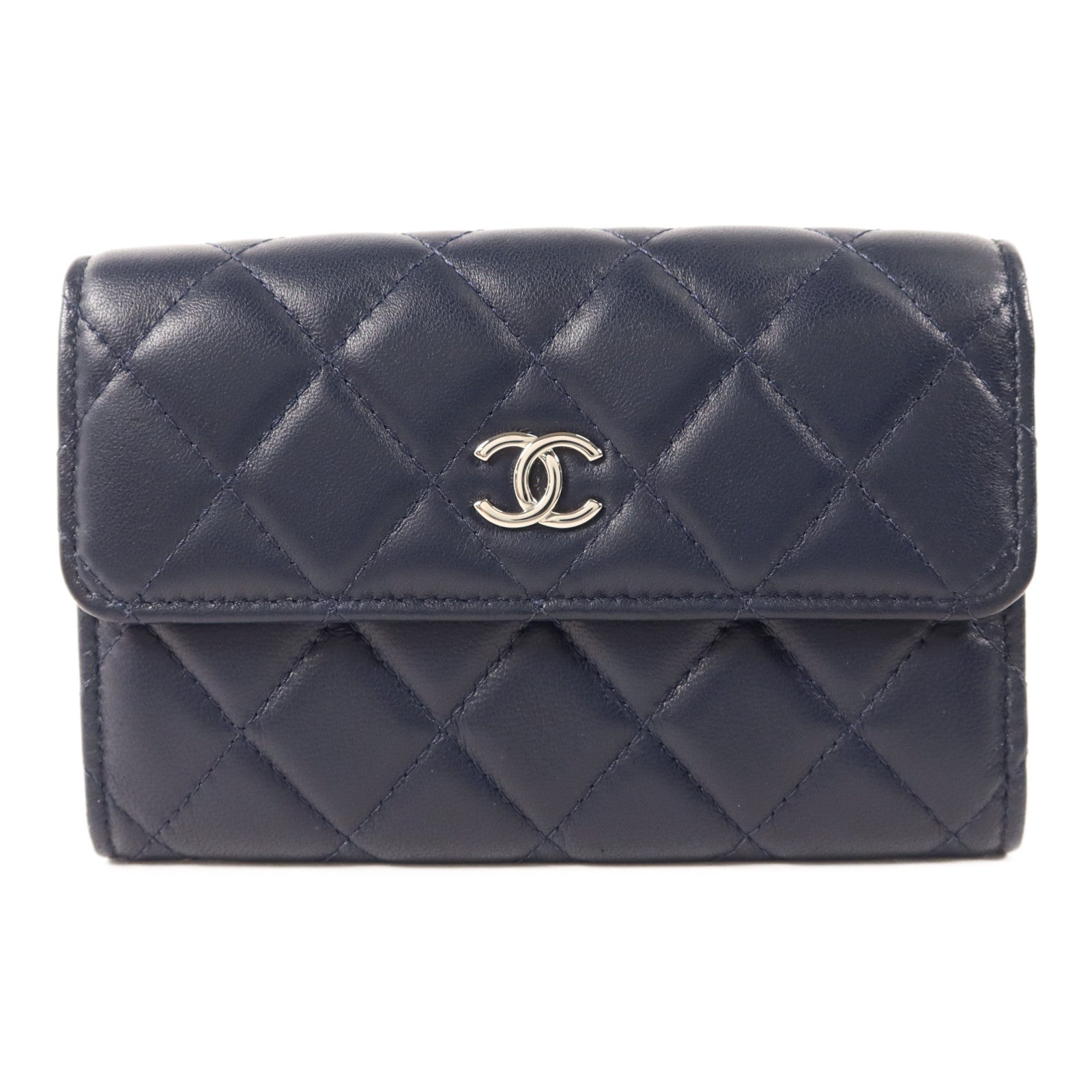 CHANEL 羊皮皮革Bifold Wallet銀扣錢包