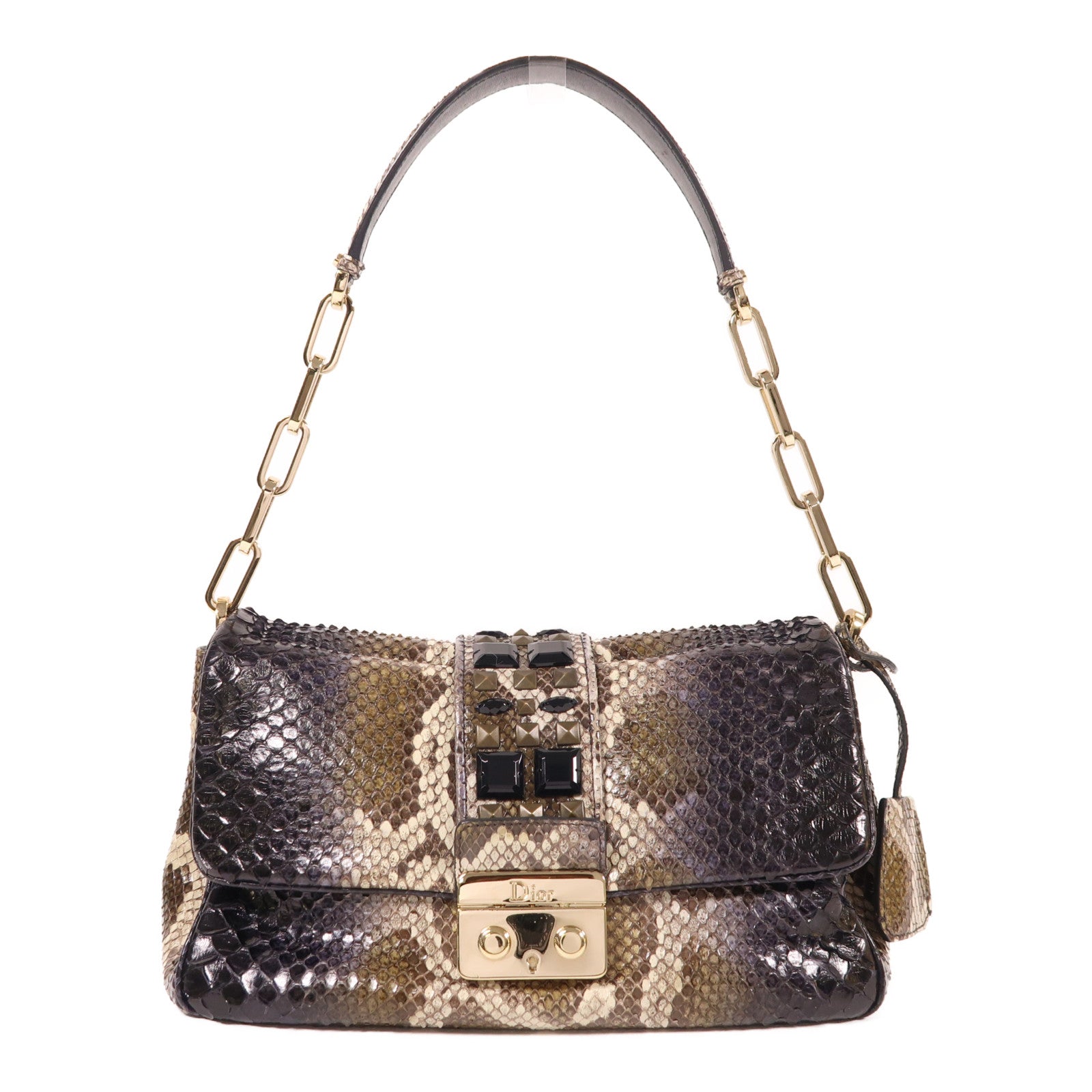 Dior 蛇皮皮革New Lock金扣鏈帶肩背袋