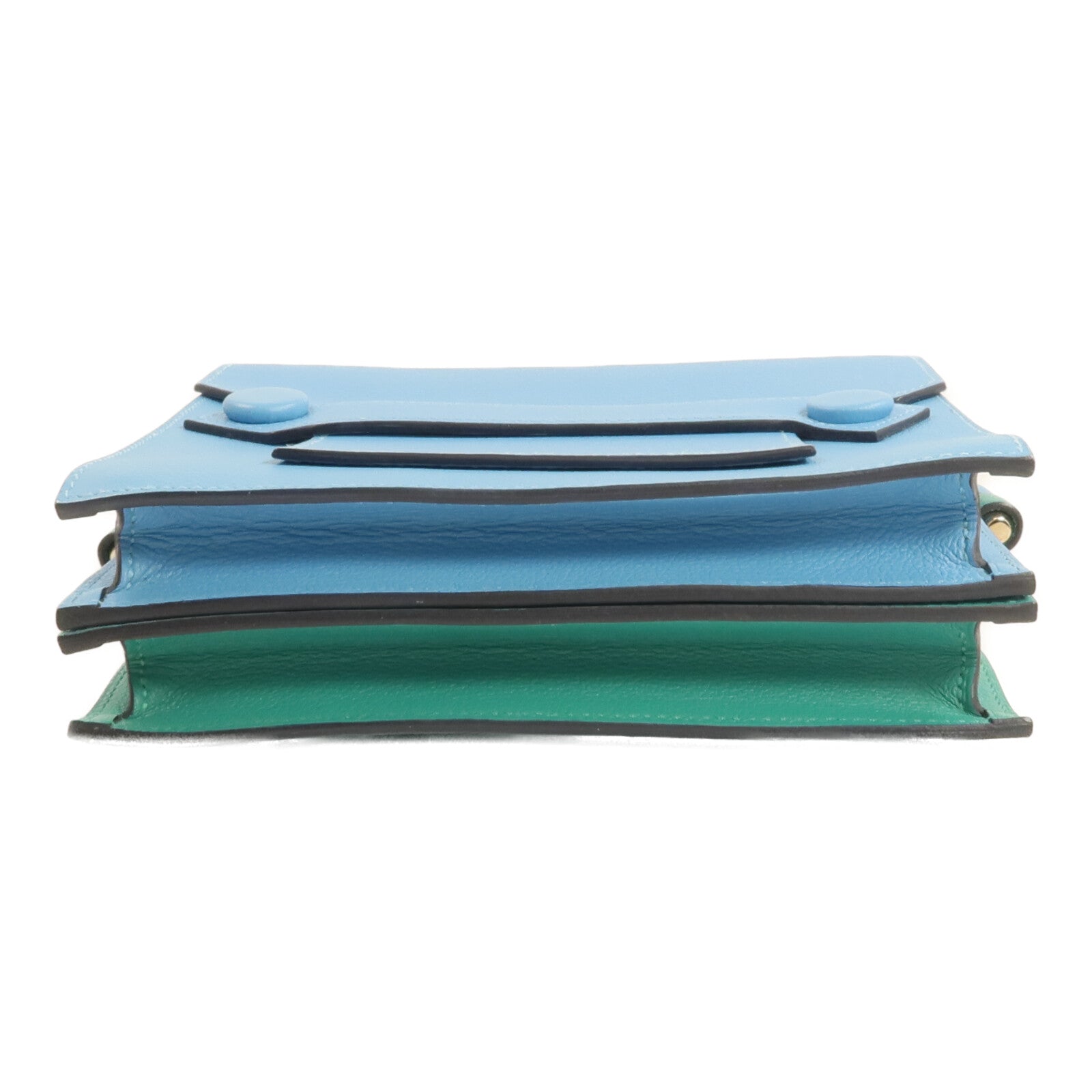 HERMES Evercolor皮革Twins Bag銀扣肩背袋Bleu du Nord/Menthe
