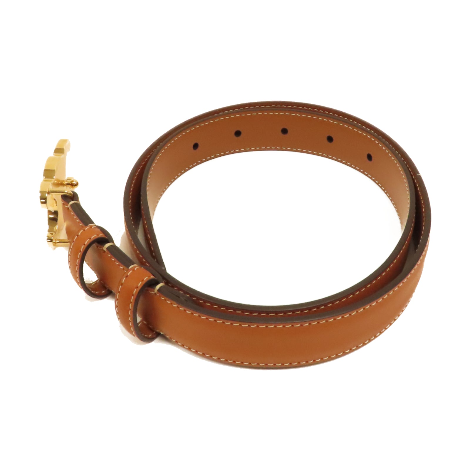 CELINE 牛皮皮革Belt金扣皮帶啡色