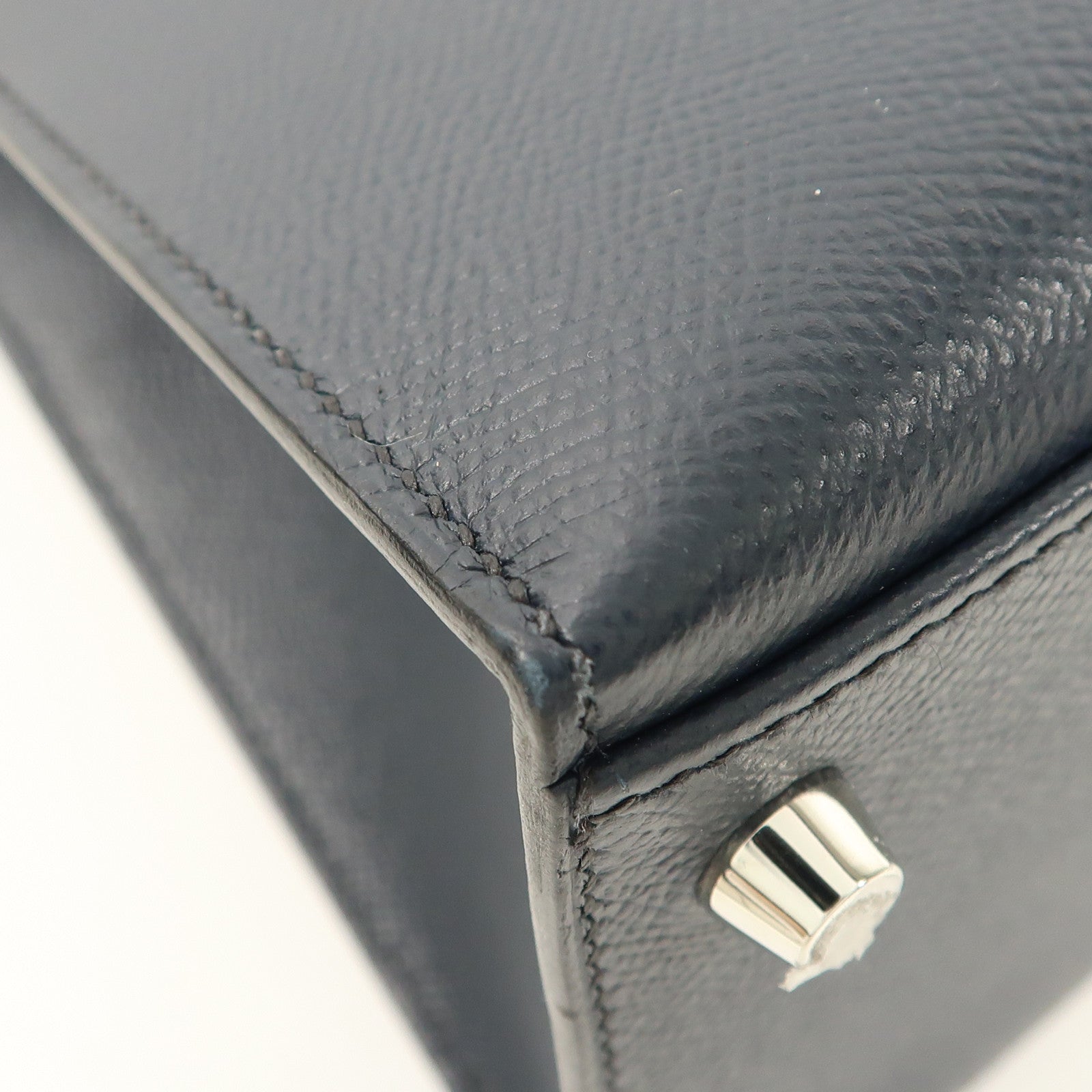 HERMES Epsom皮革Kelly 28銀扣手挽肩背兩用袋Bleu Indigo深藍色