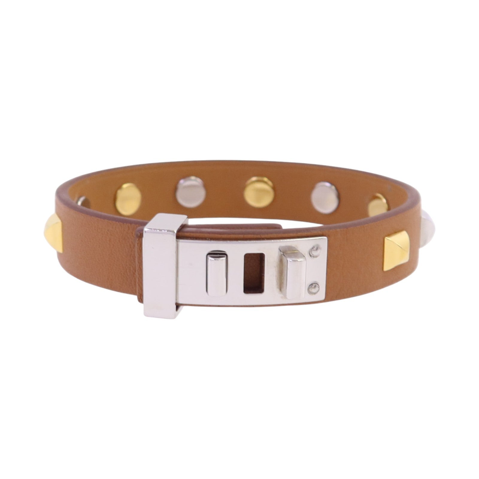 HERMES 牛皮皮革Mini Dog Round Coeur Bangle銀扣手鐲
