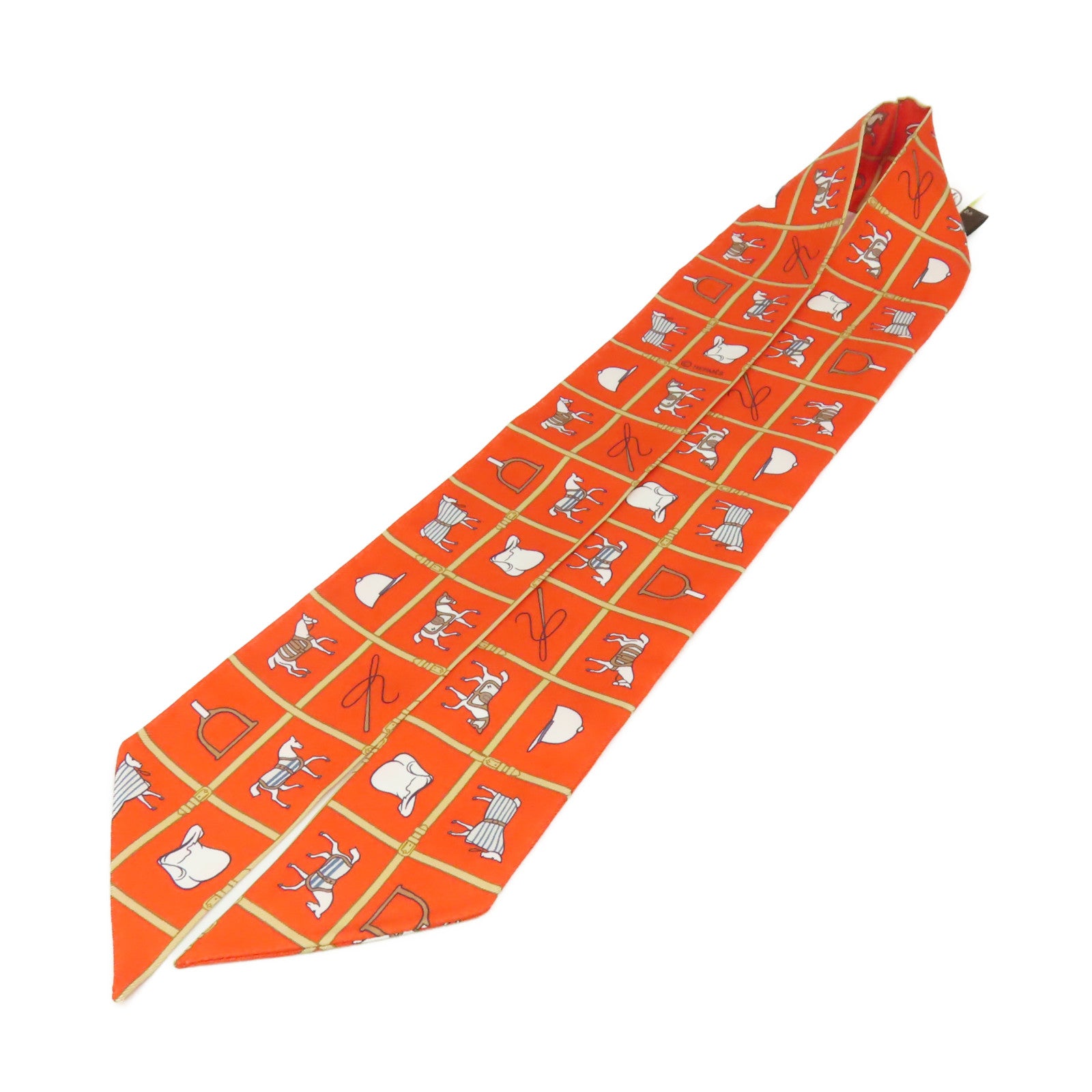 HERMES 【激減優惠】絲質Twilly Scarf絲巾橙色/彩色